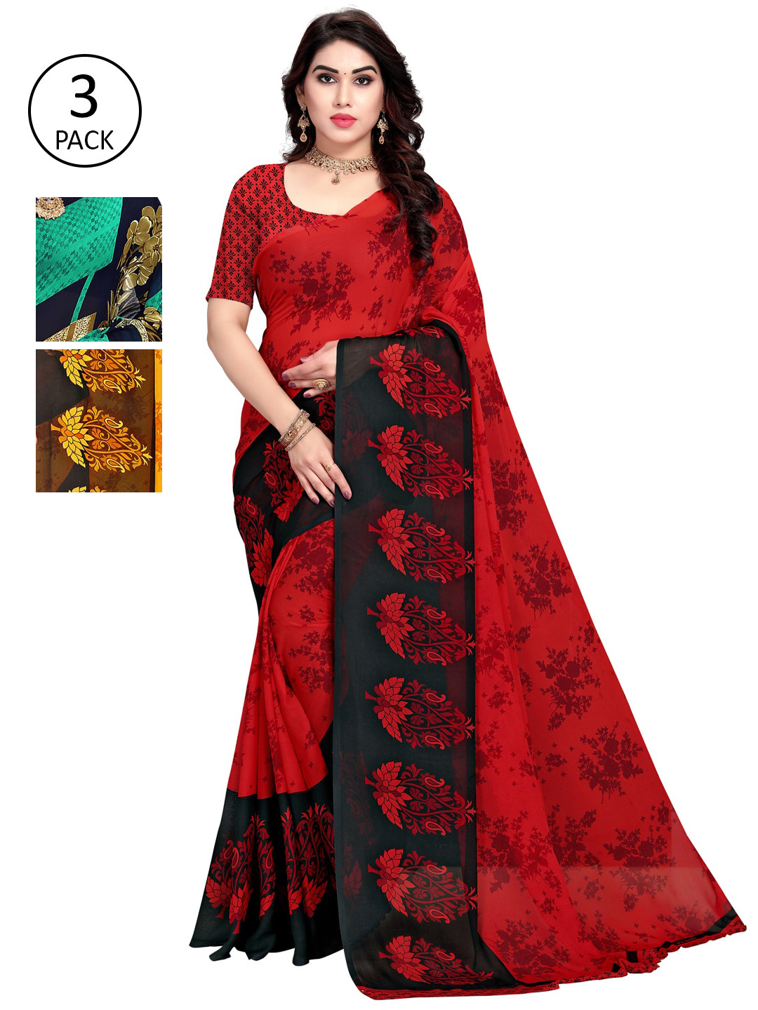 

KALINI Women Multi Printed Pack of 3 Poly Georgette Sarees