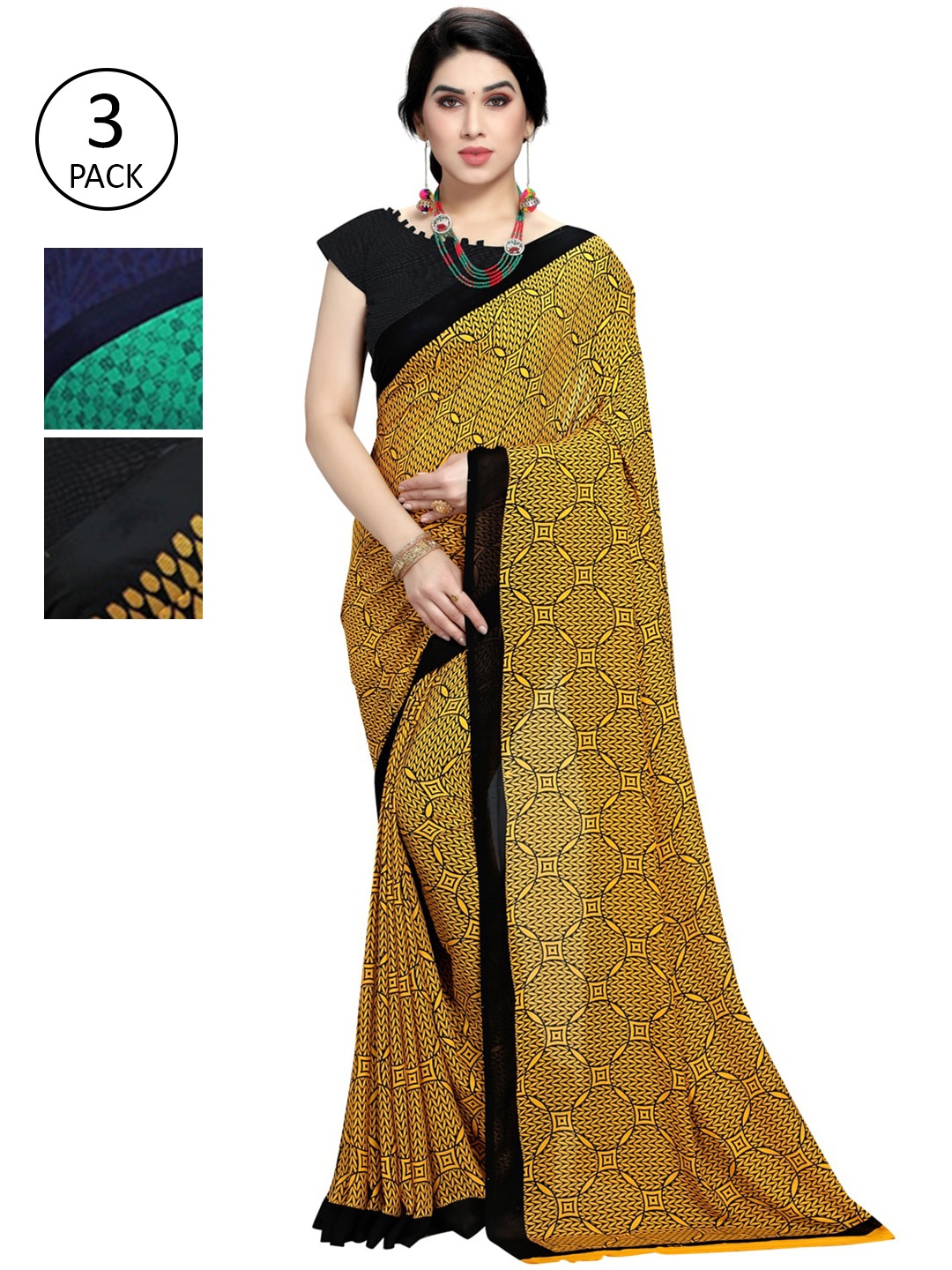 

KALINI Pack Of 3 Printed Saree, Green
