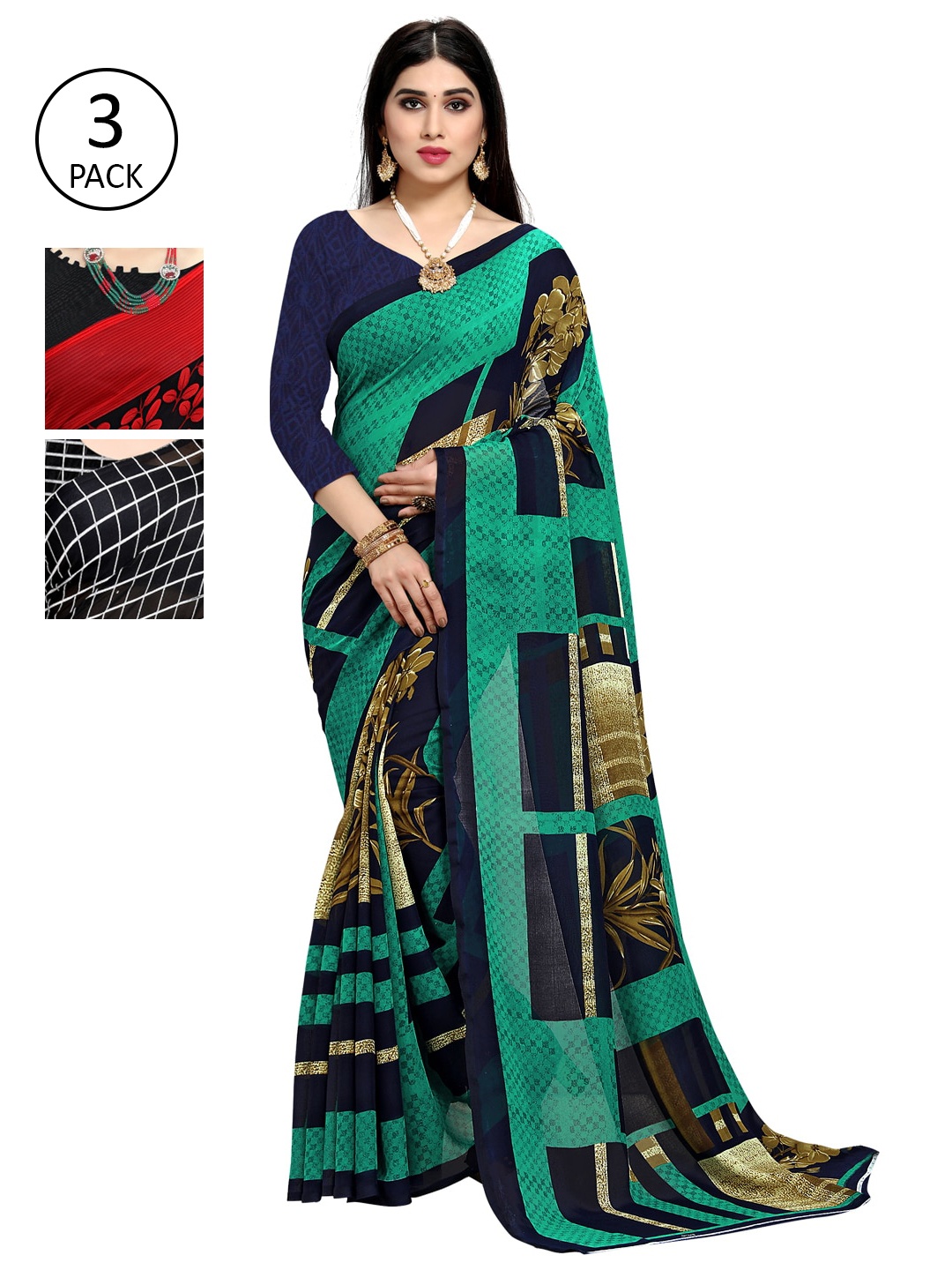 

KALINI Set of 3 Poly Georgette Saree, Multi