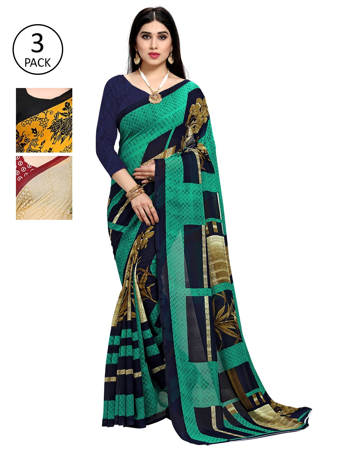 

KALINI Pack of 3 Printed Saree, Multi
