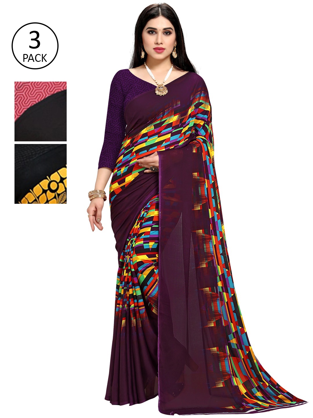 

KALINI Pack of 3 Printed Saree, Multi