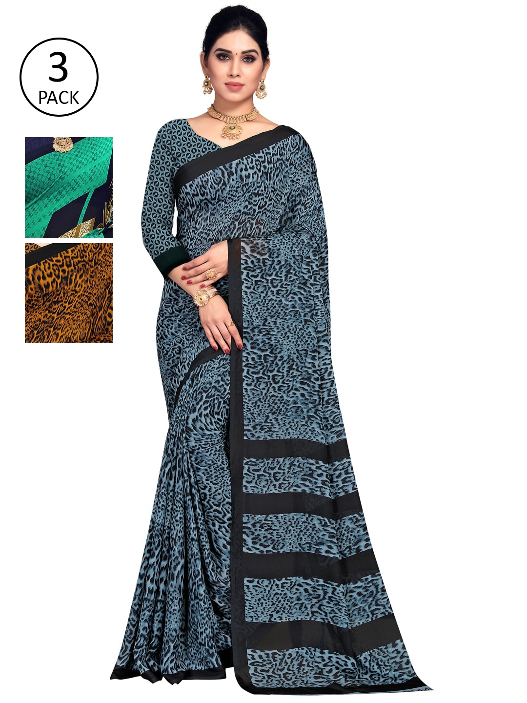 

KALINI Pack of 3 Printed Saree, Multi