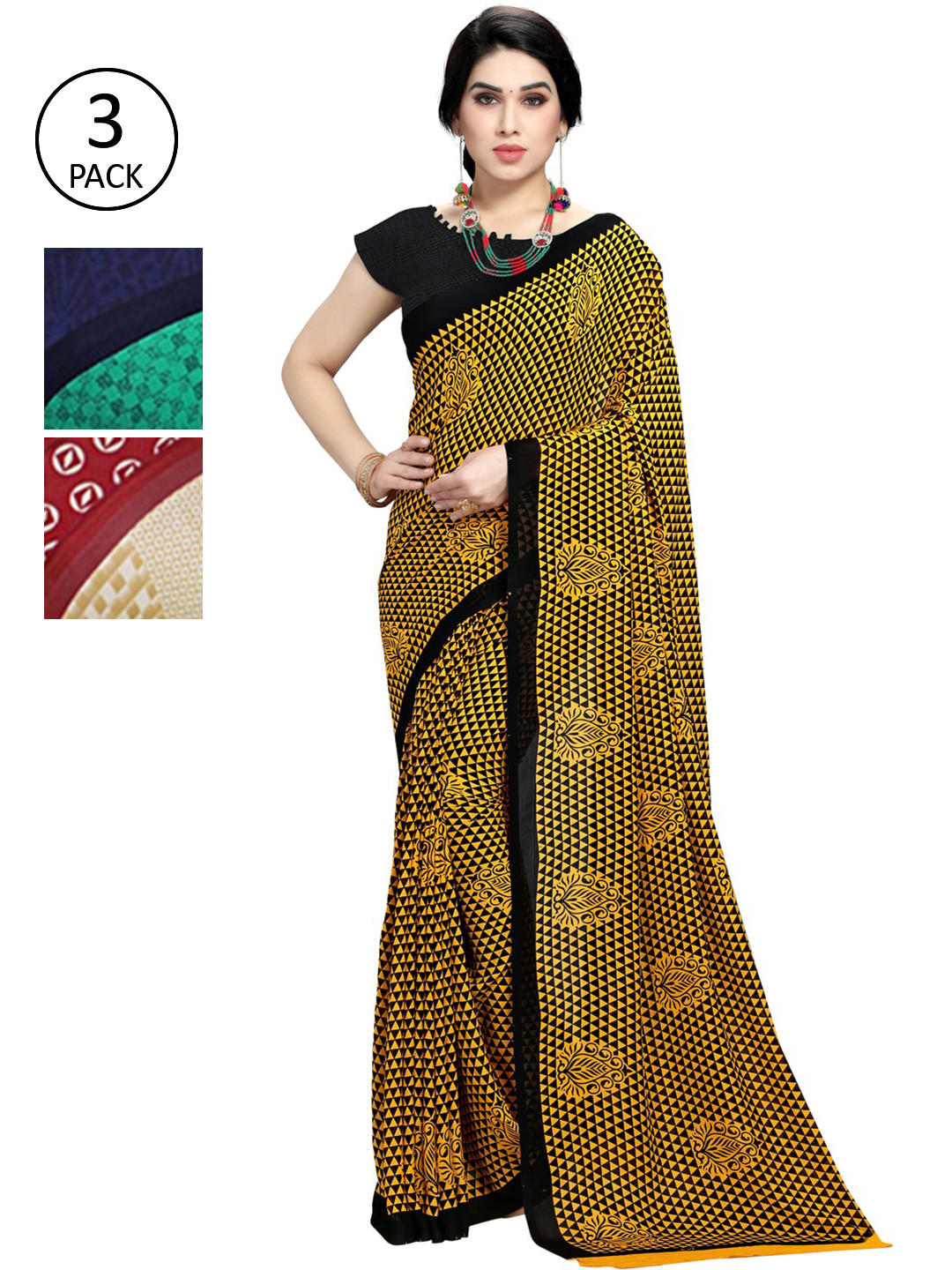 

KALINI Pack Of 3 Green & Yellow Saree