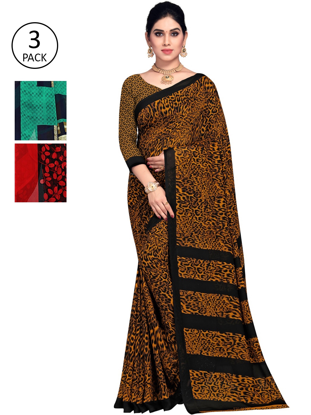 

KALINI Pack Of 3 Poly Georgette Saree, Multi