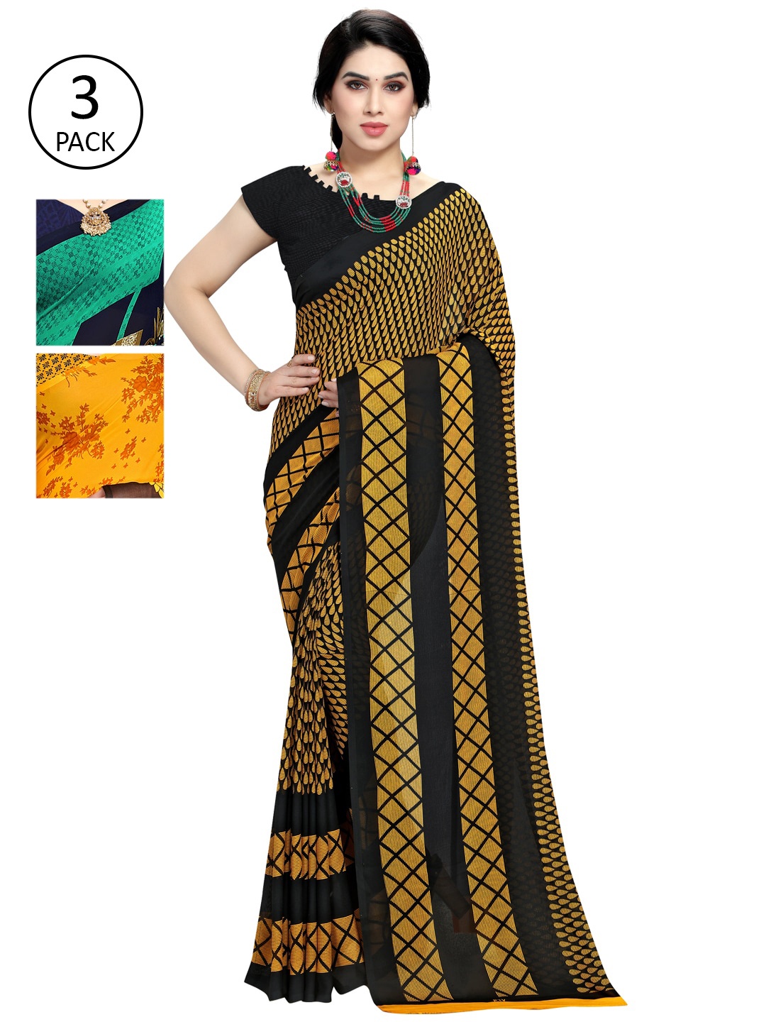 

KALINI Pack Of 3 Printed Saree, Green