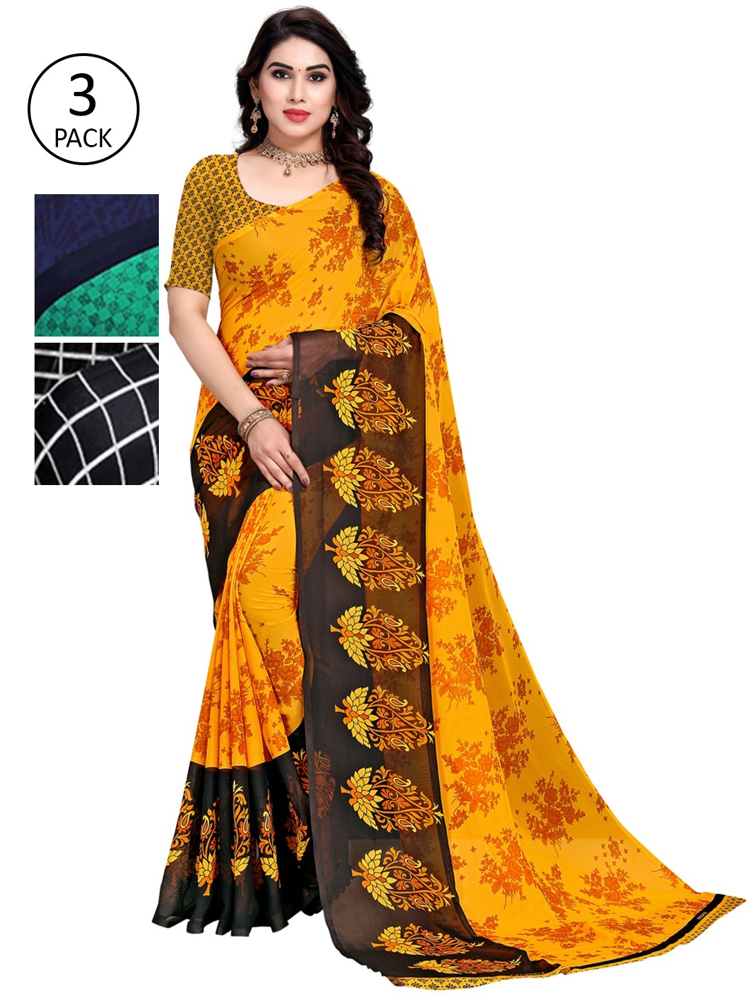 

KALINI Pack Of 3 Printed Saree, Green