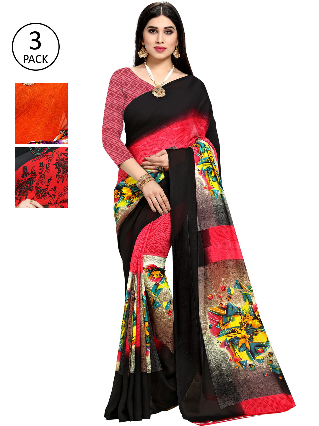 

KALINI Pack Of 3 Poly Georgette Printed Saree, Multi