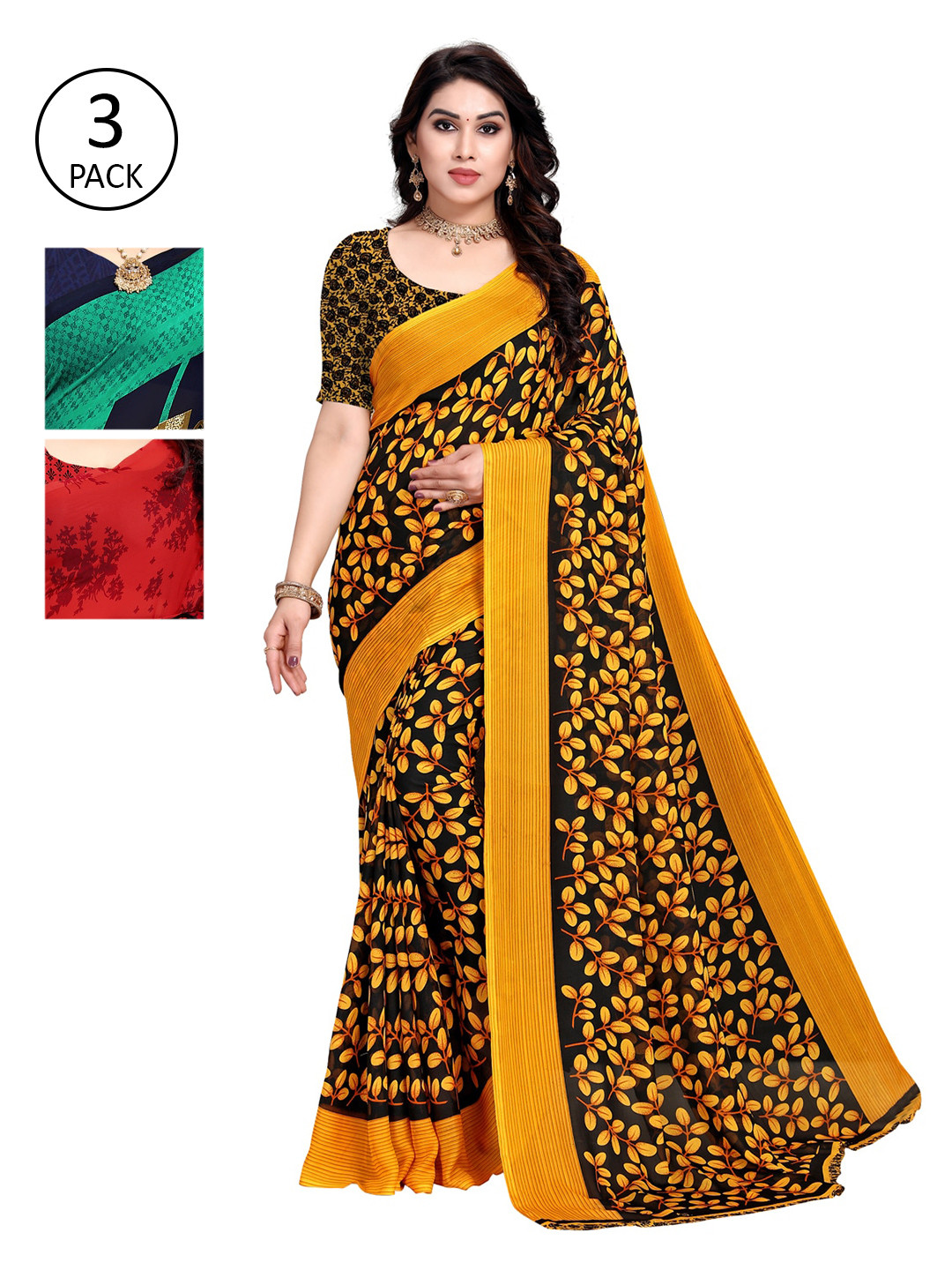 

KALINI Pack of 3 Multicoloured Saree, Yellow