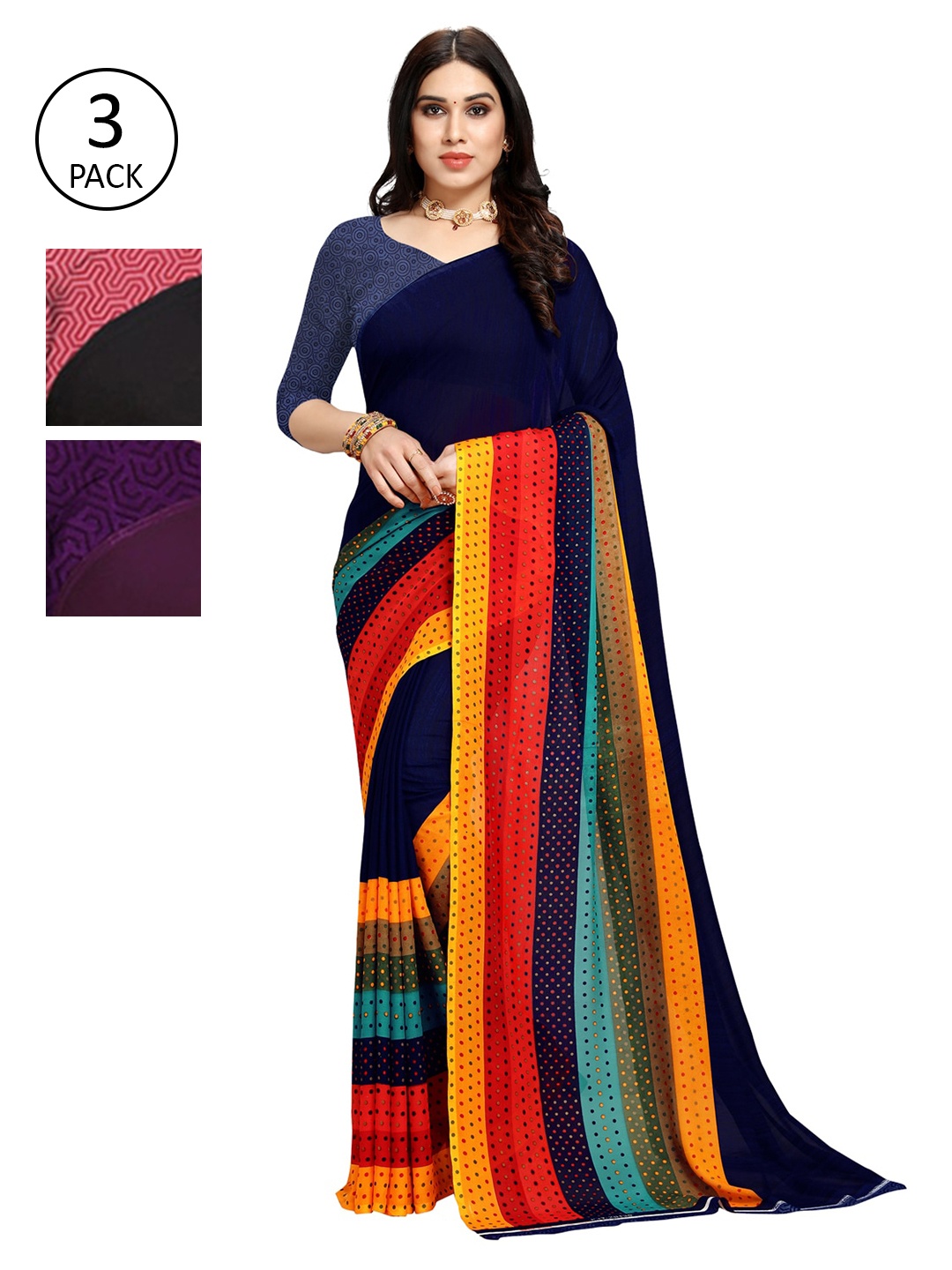 

KALINI Pack of 3 Multicoloured Saree, Multi