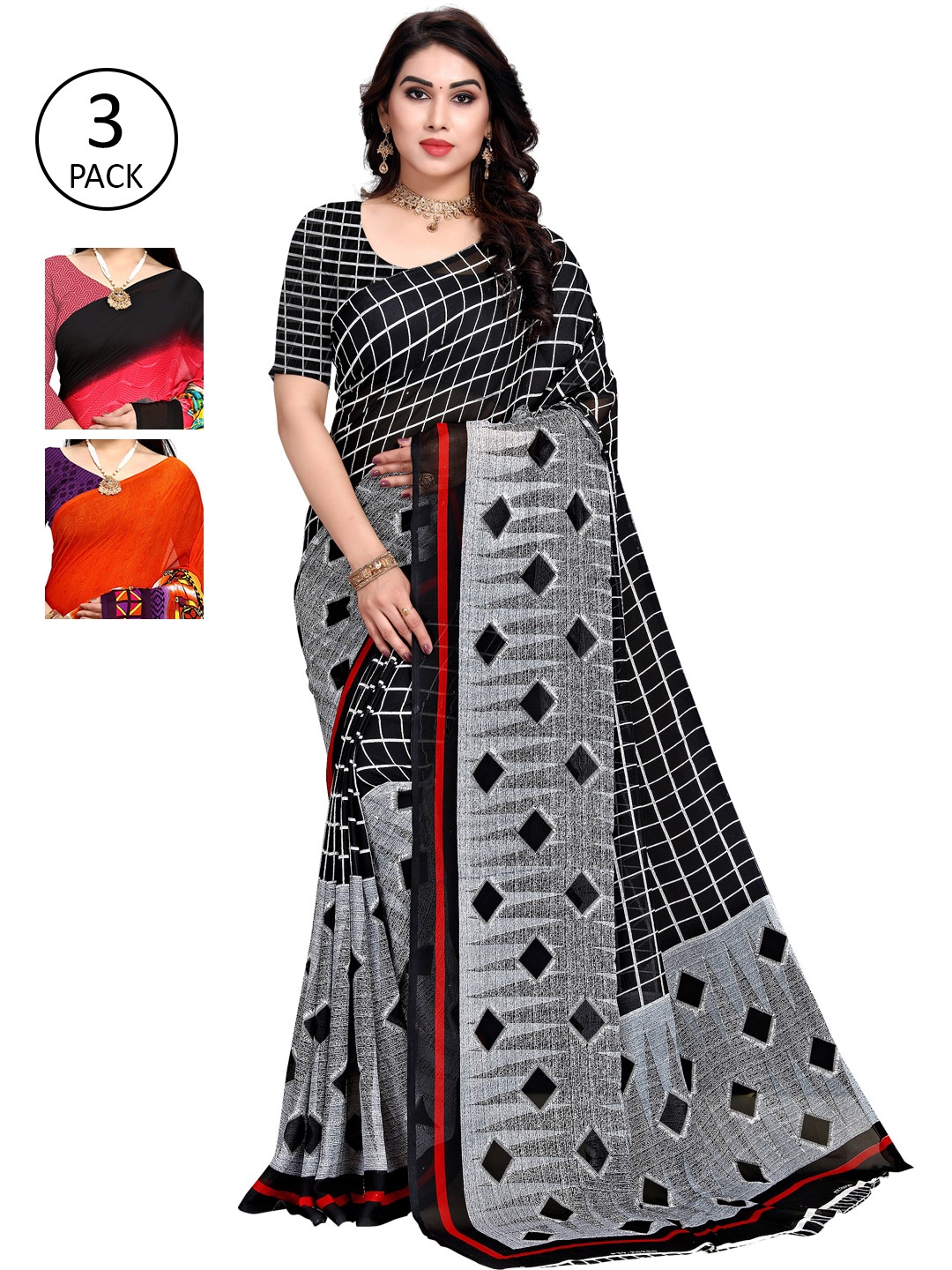 

KALINI Pack of 3 Printed Saree, Multi