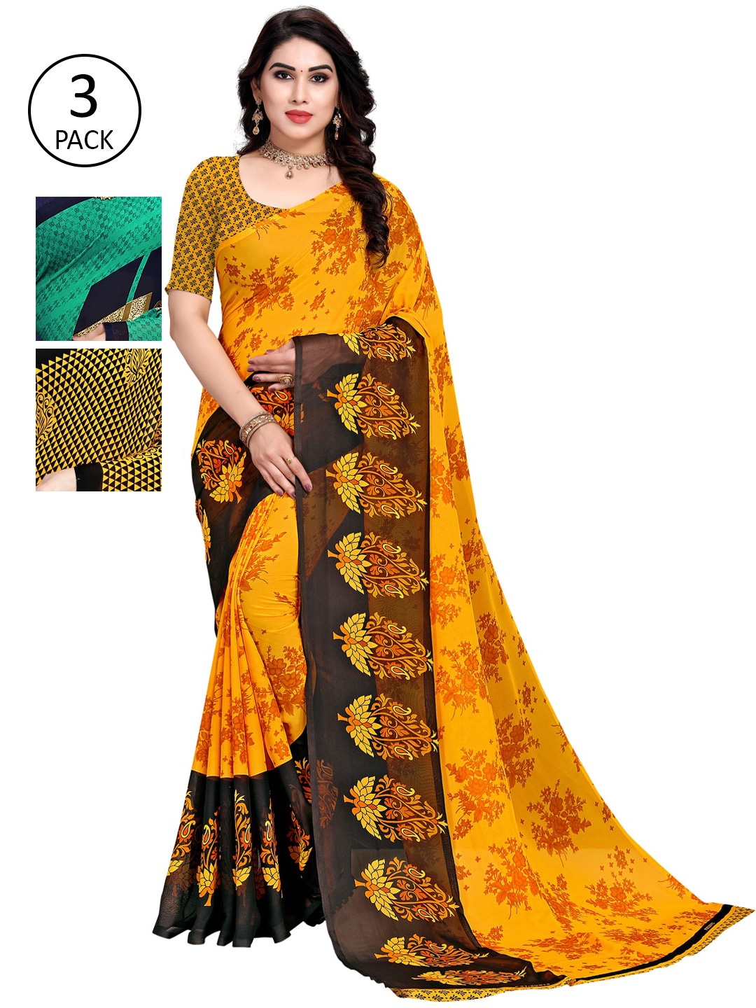 

KALINI Yellow & Green Pack of 3 Saree