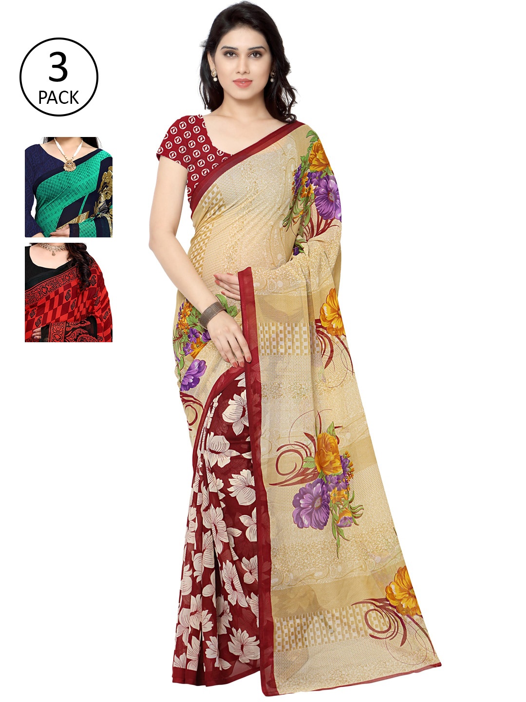 

KALINI Pack of 3 Printed Saree, Multi