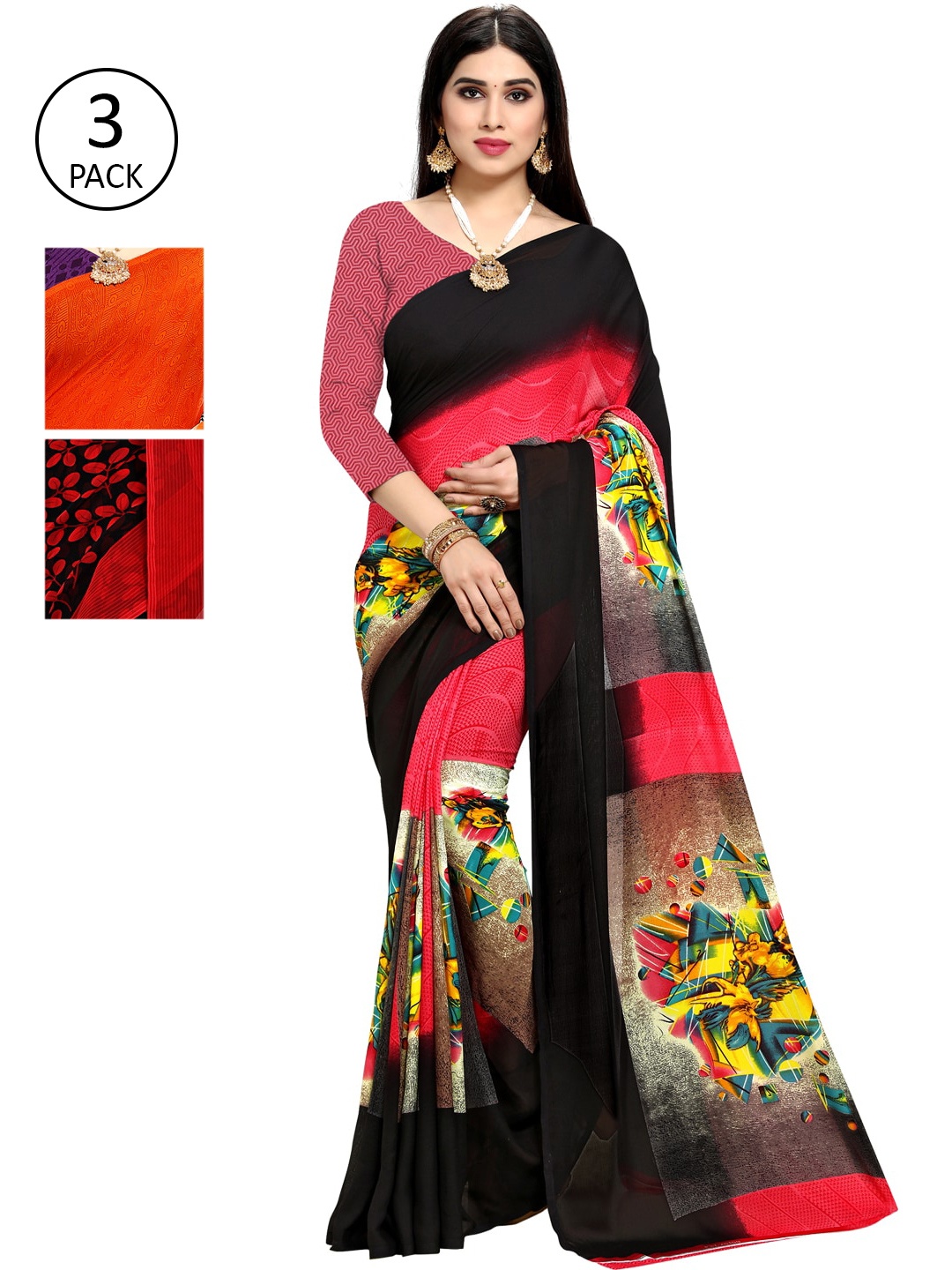 

KALINI Pack of 3 Printed Saree, Multi