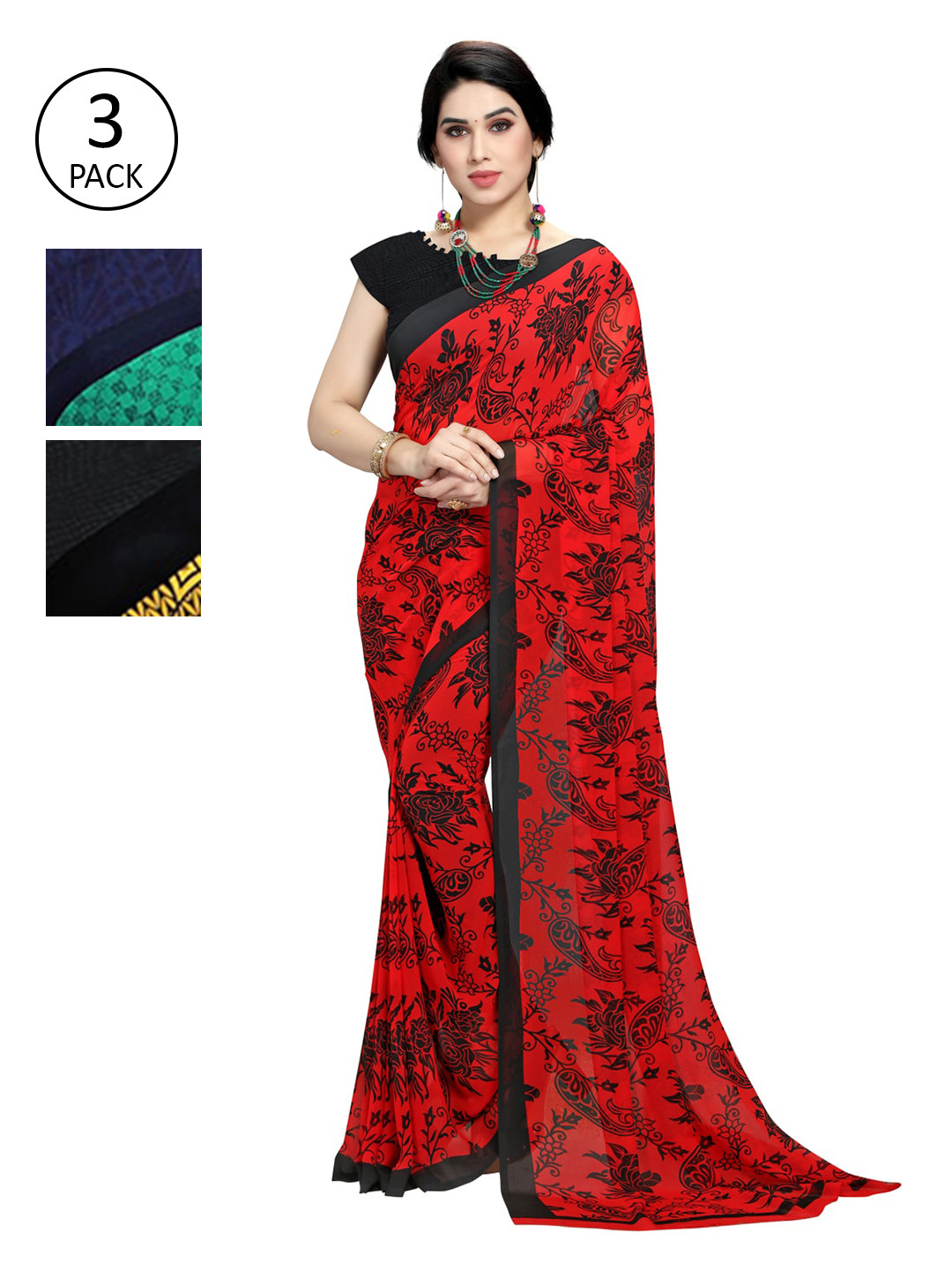 

KALINI Yellow & Black Pack of 3 Saree