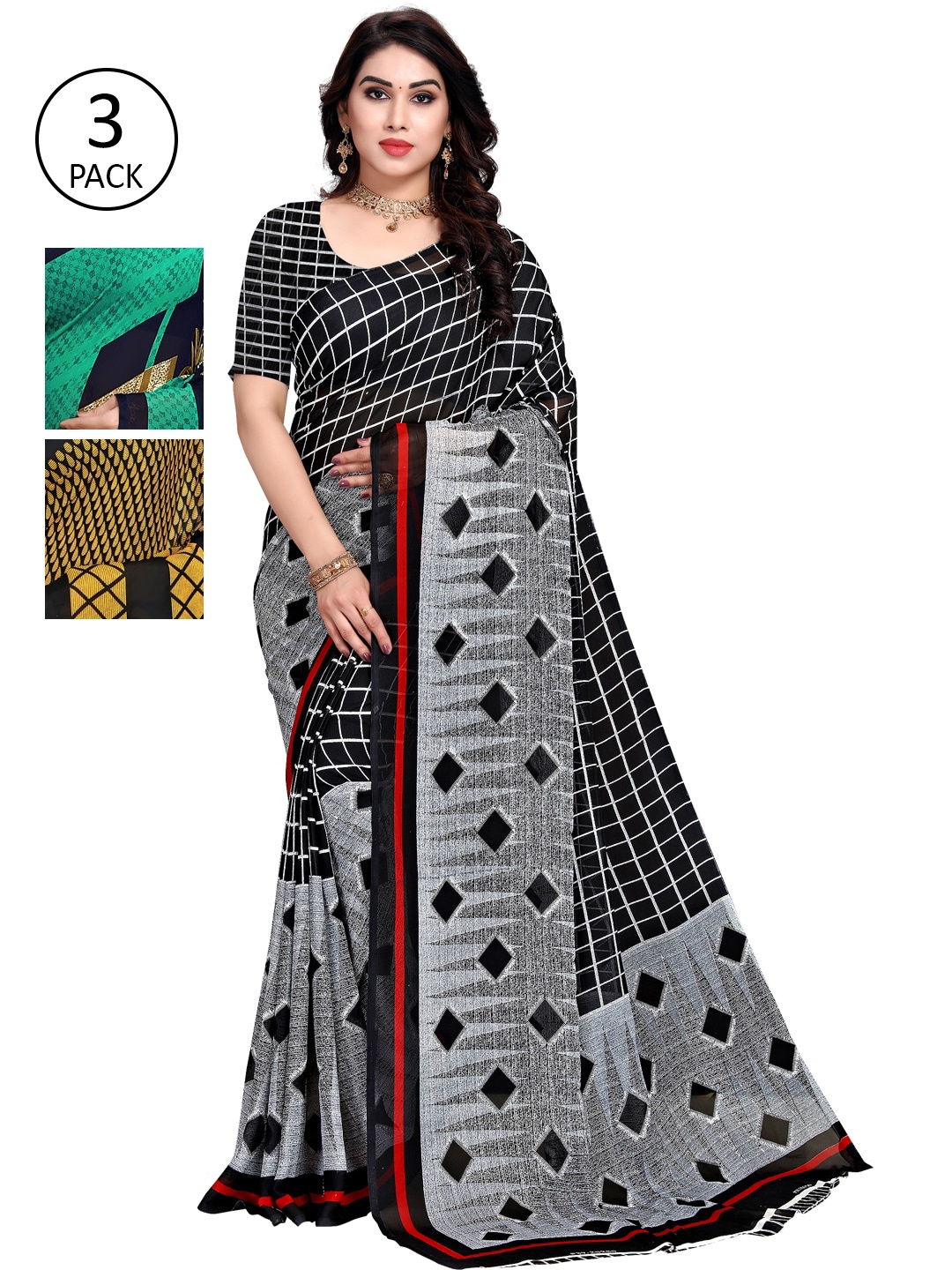 

KALINI Pack of 3 Printed Saree, Multi