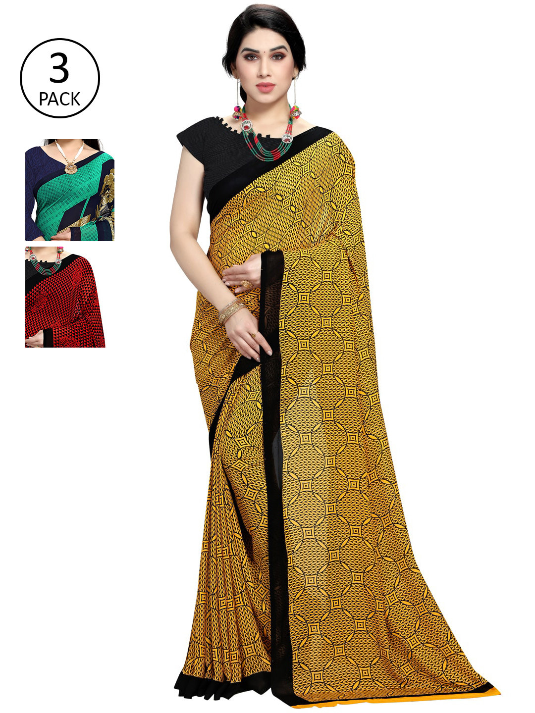 

KALINI Pack Of 3 Green & Maroon Saree