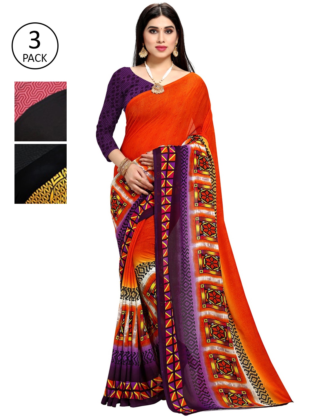 

KALINI Pack of 3 Printed Saree, Multi