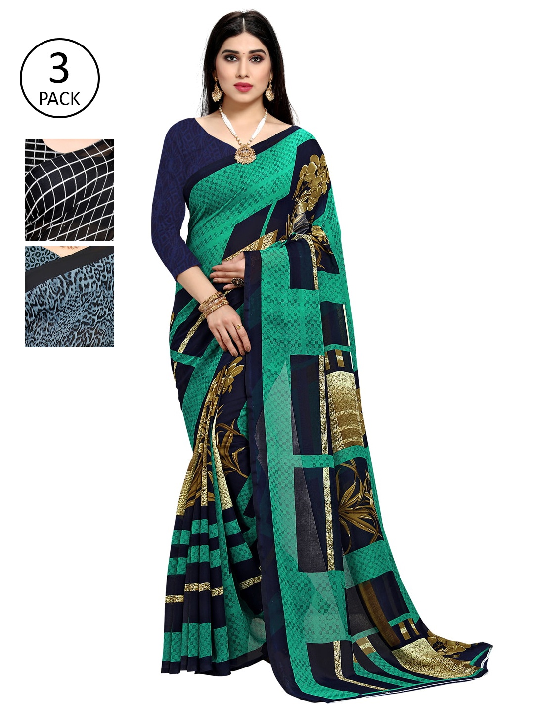 

KALINI Pack of 3 Printed Saree, Multi