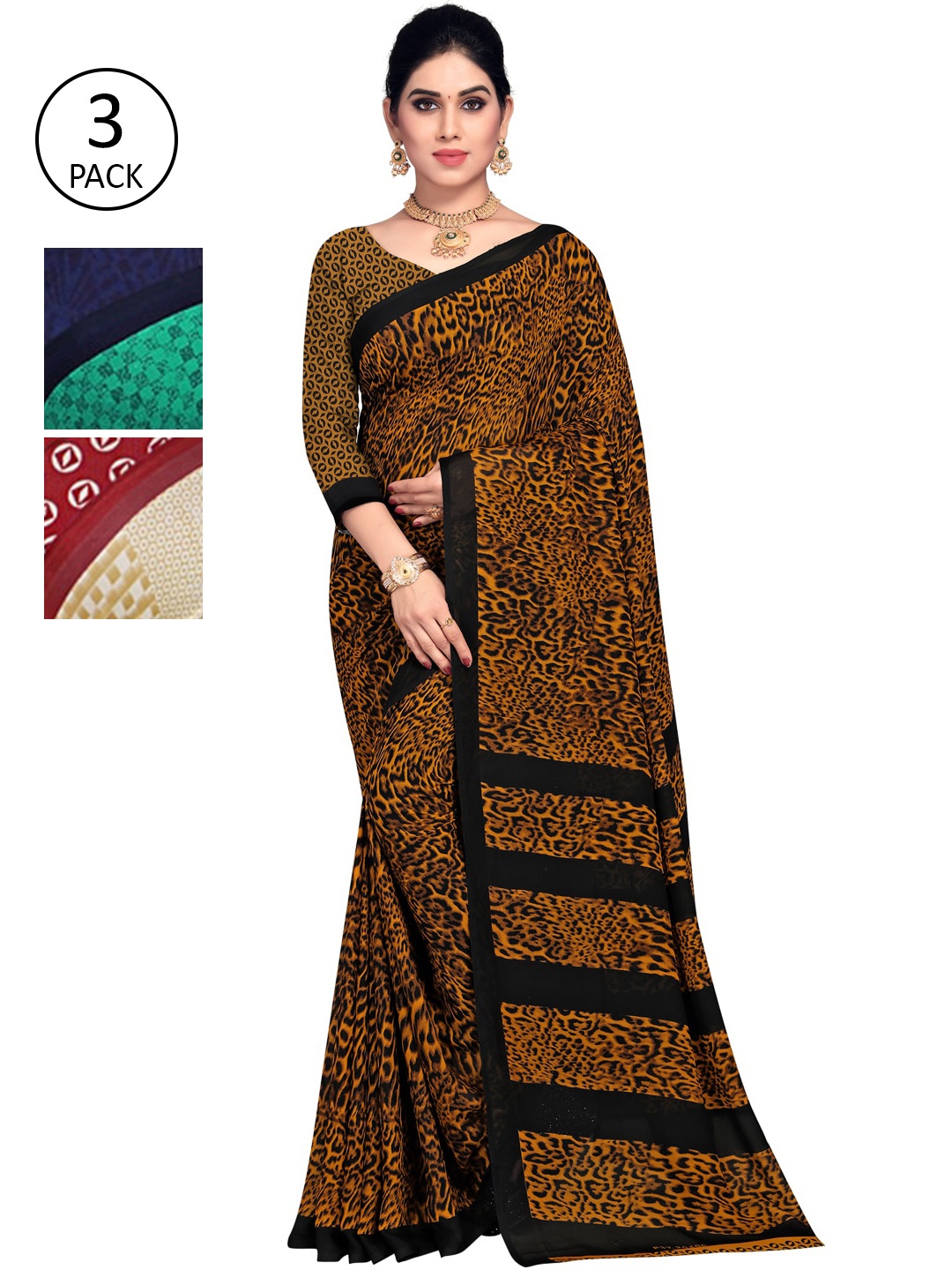 

KALINI Pack Of 3 Green & Yellow Saree