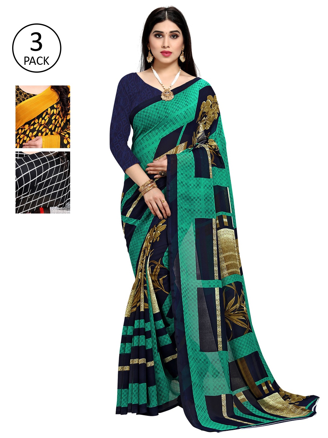 

KALINI Pack of 3 Printed Saree, Multi