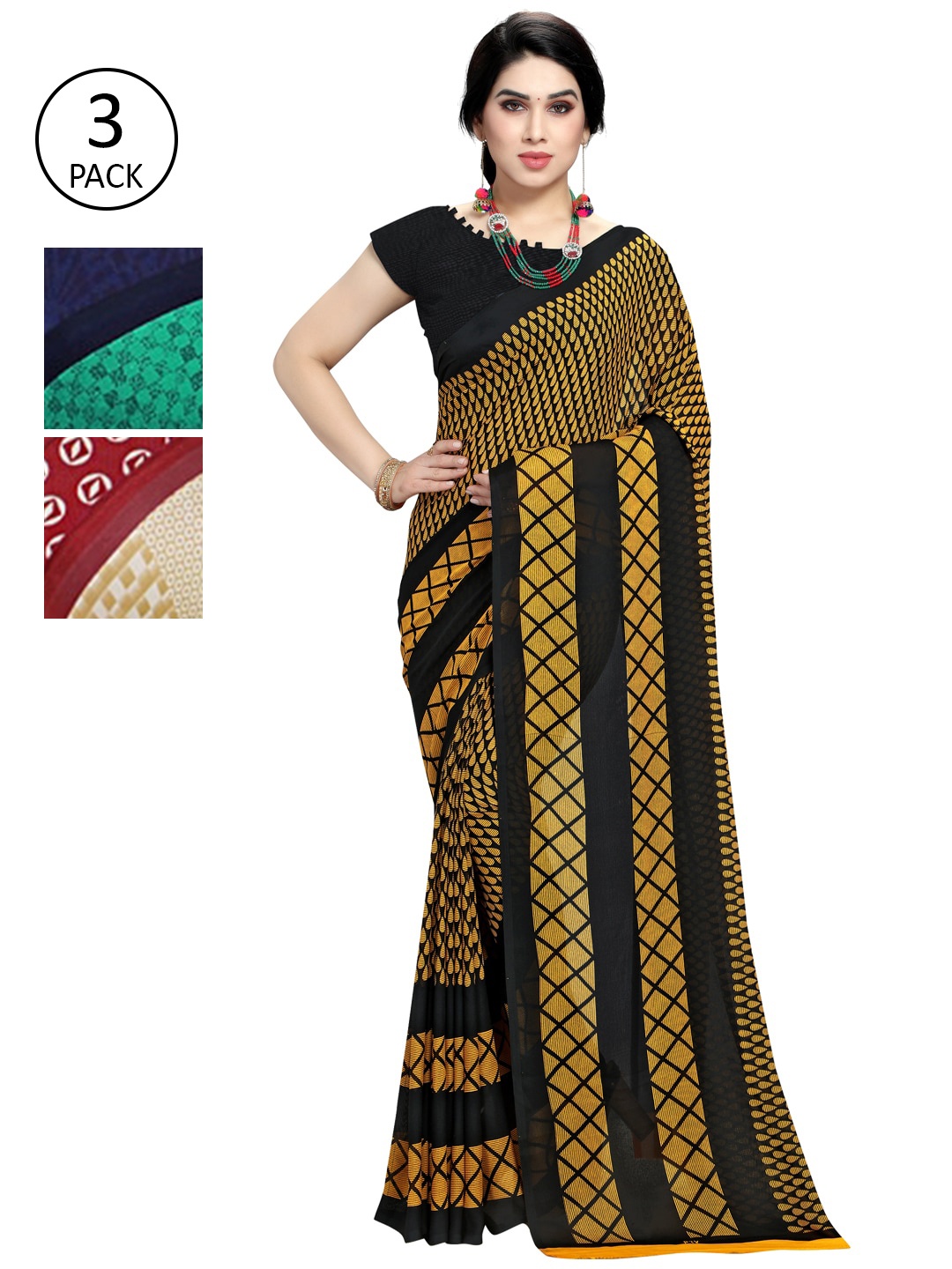 

KALINI Pack of 3 Printed Saree, Multi