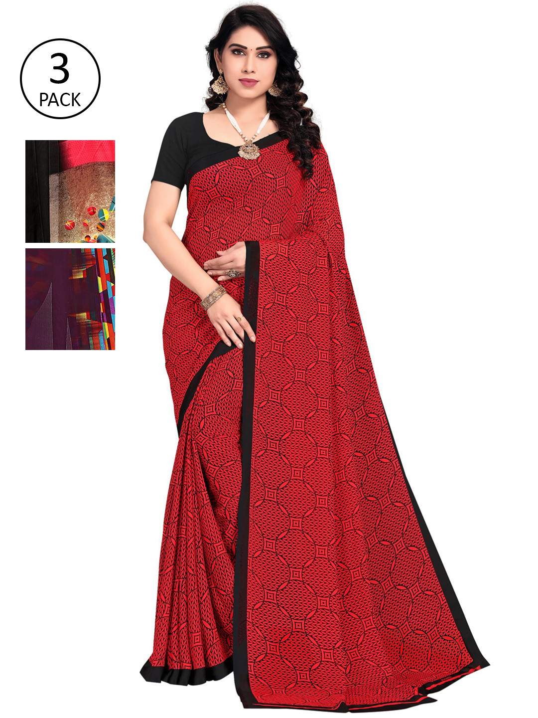 

KALINI Pack of 3 Printed Saree, Multi