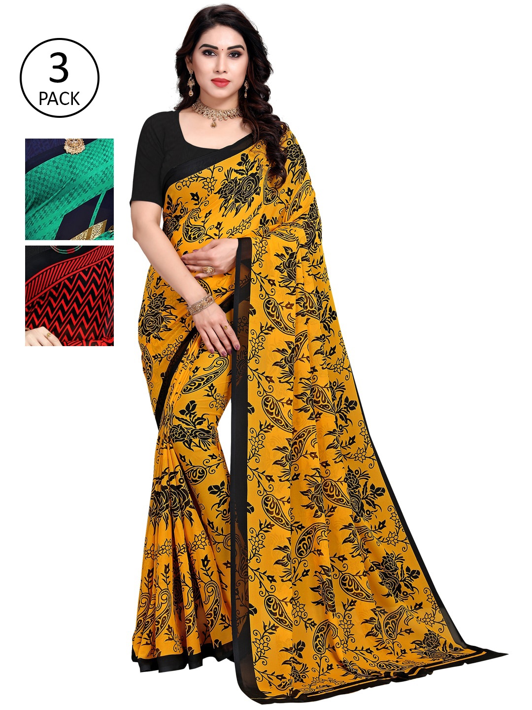 

KALINI Pack of 3 Printed Saree, Multi