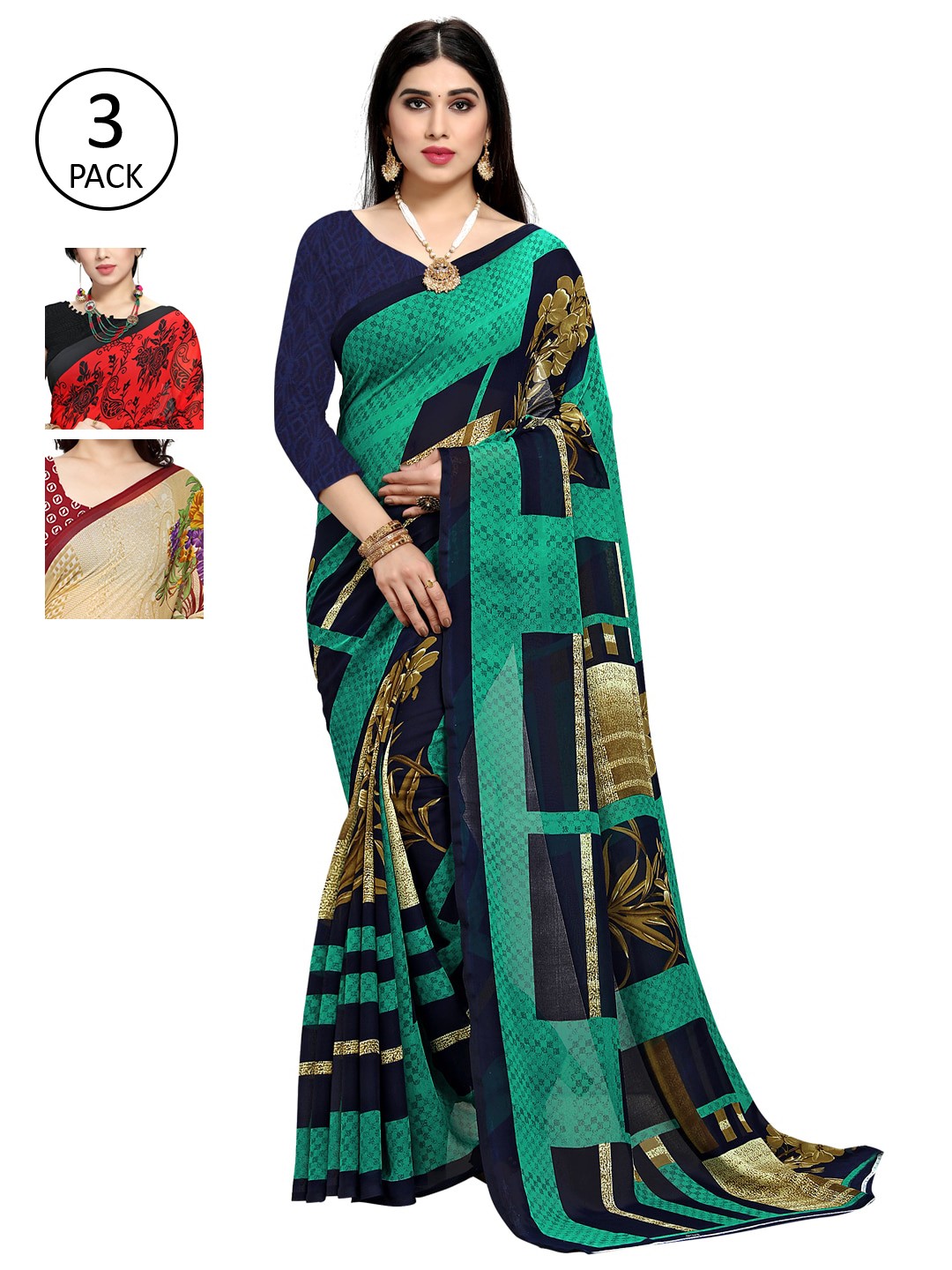 

KALINI Woman Pack of 3 Saree, Red