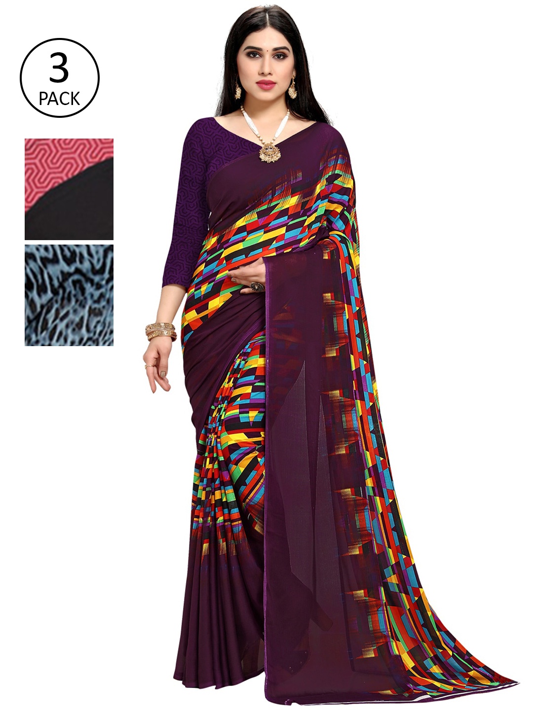 

KALINI Pack of 3 Printed Saree, Multi