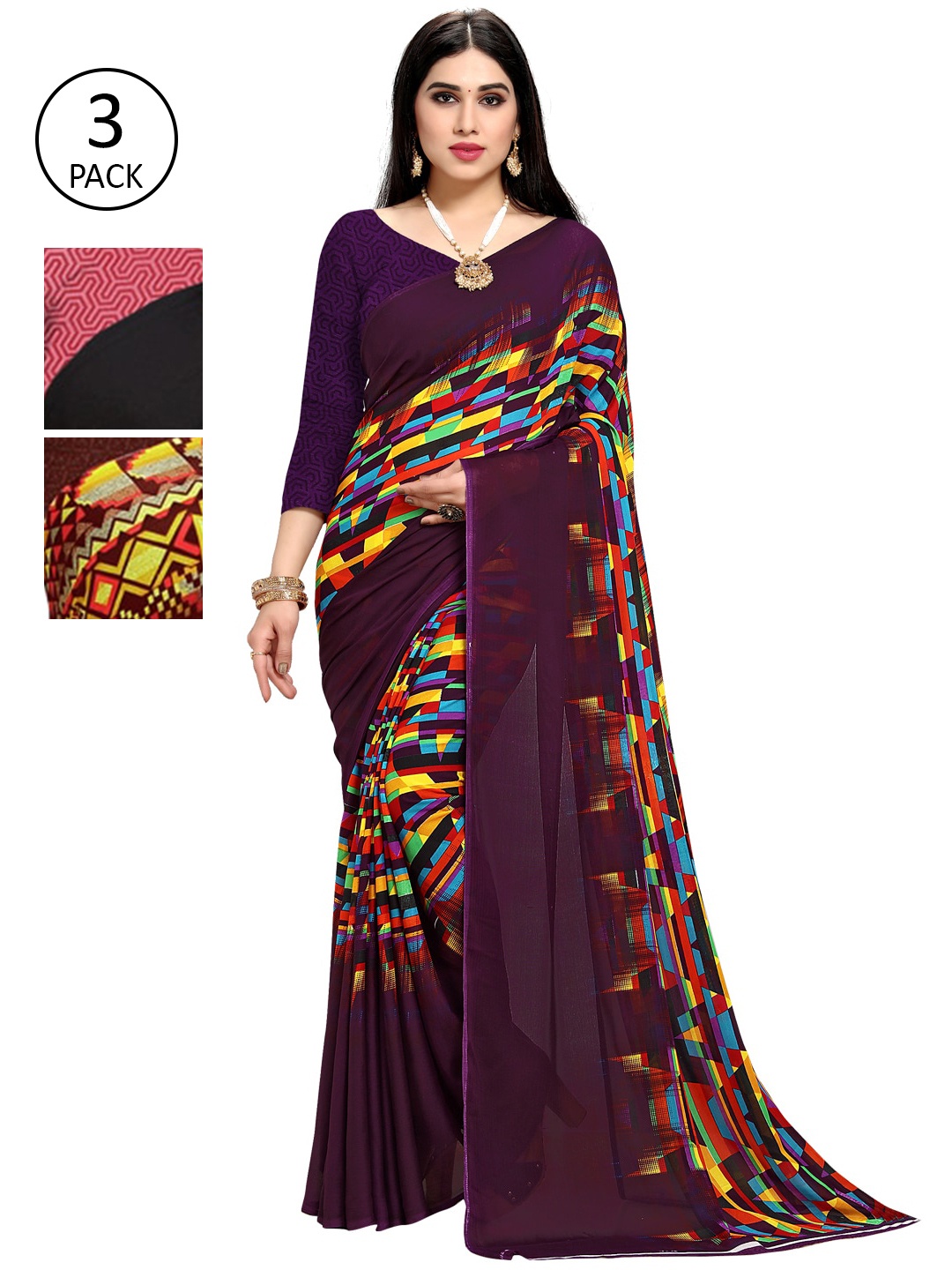

KALINI Pack of 3 Printed Saree, Multi