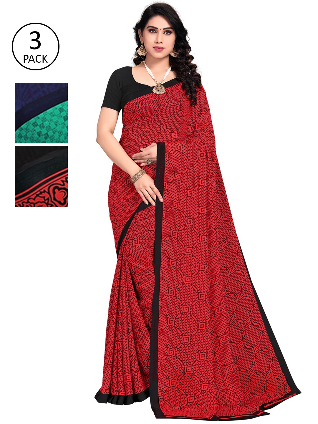 

KALINI Pack Of 3 Printed Saree, Multi