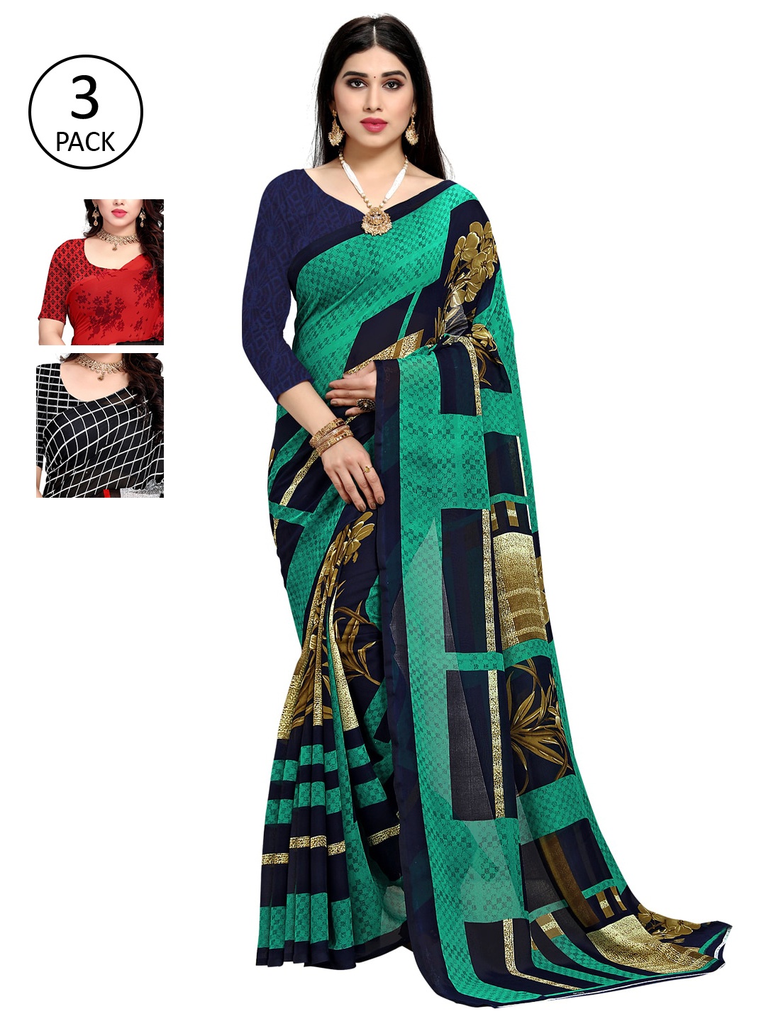 

KALINI Pack of 3 Printed Saree, Multi