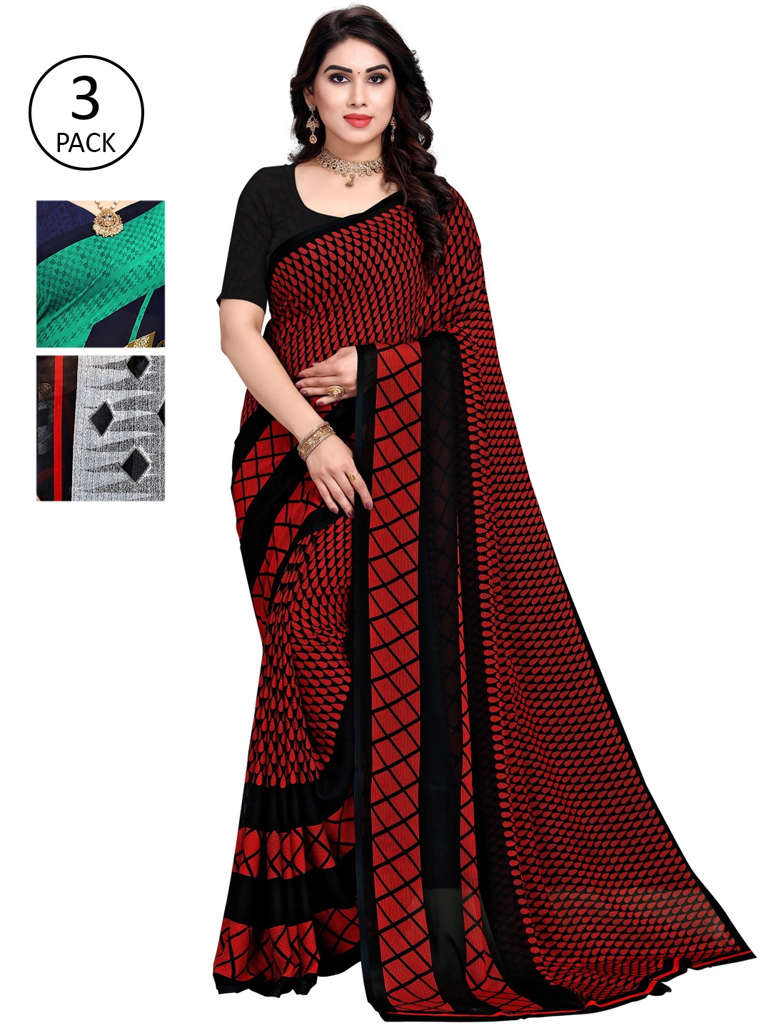 

KALINI Black & White Pack of 3 Saree