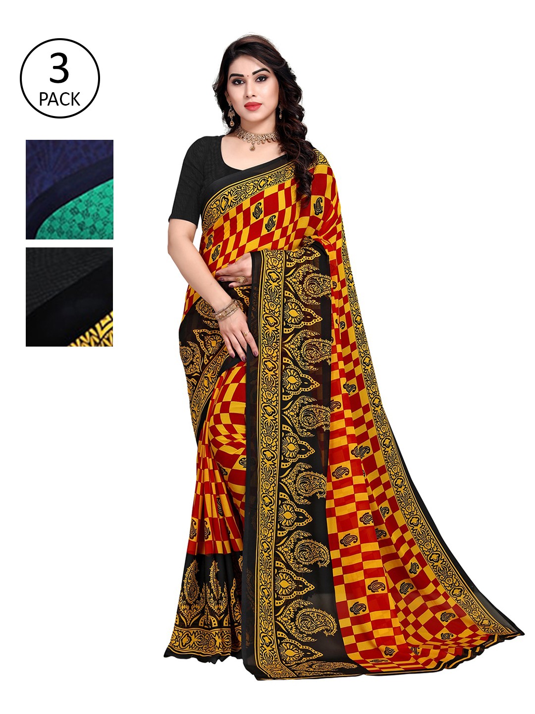 

KALINI Pack of 3 Printed Saree, Multi