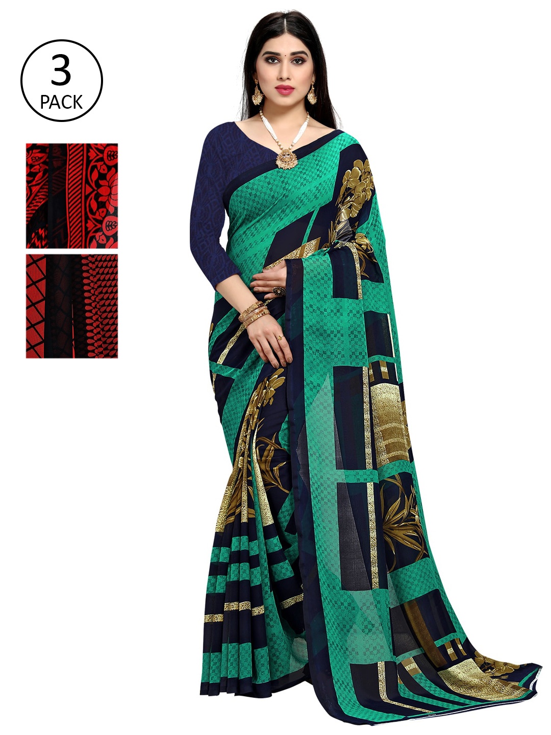 

KALINI Pack Of 3 Printed Saree, Multi