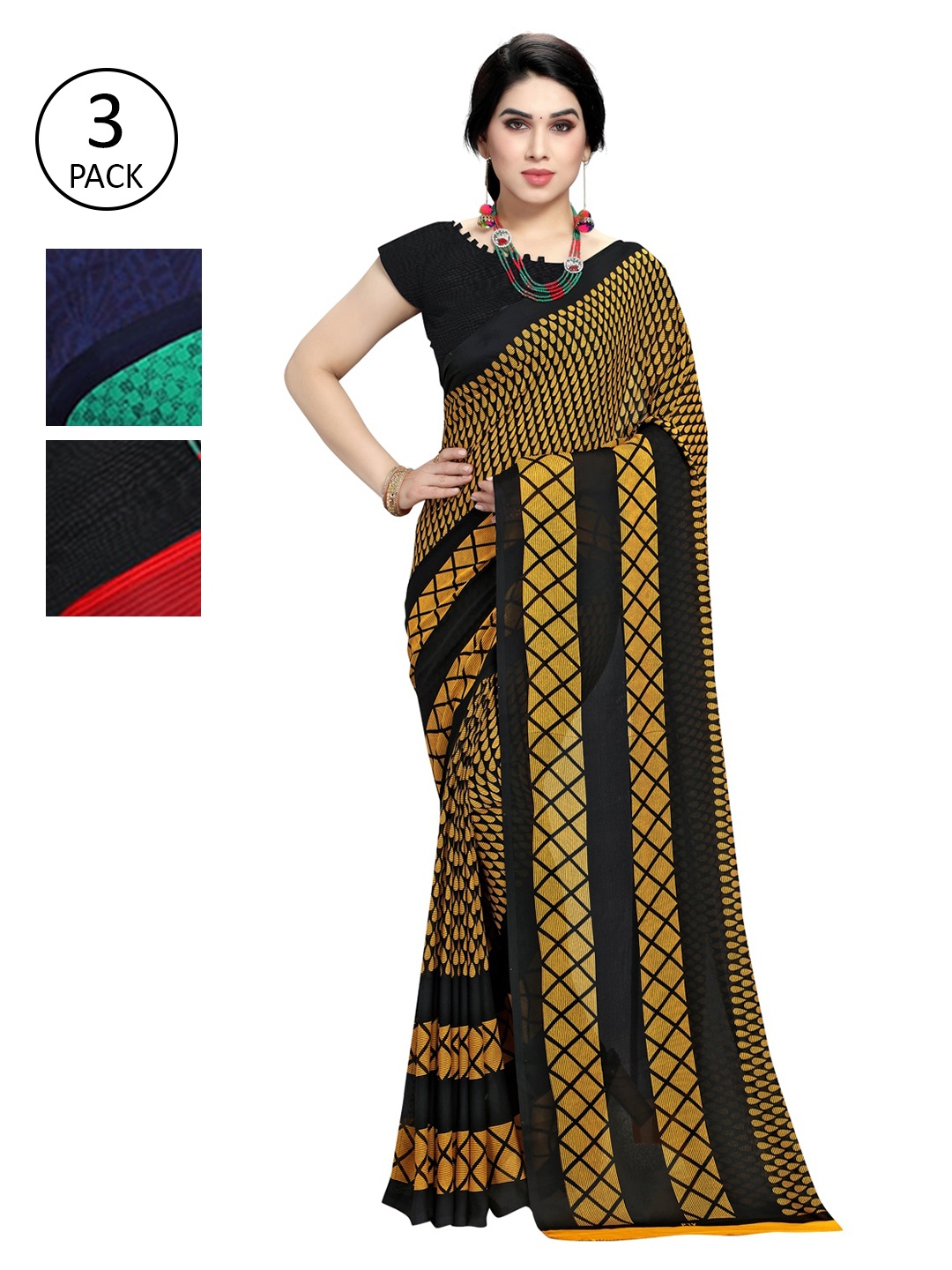 

KALINI Pack of 3 Printed Saree, Multi