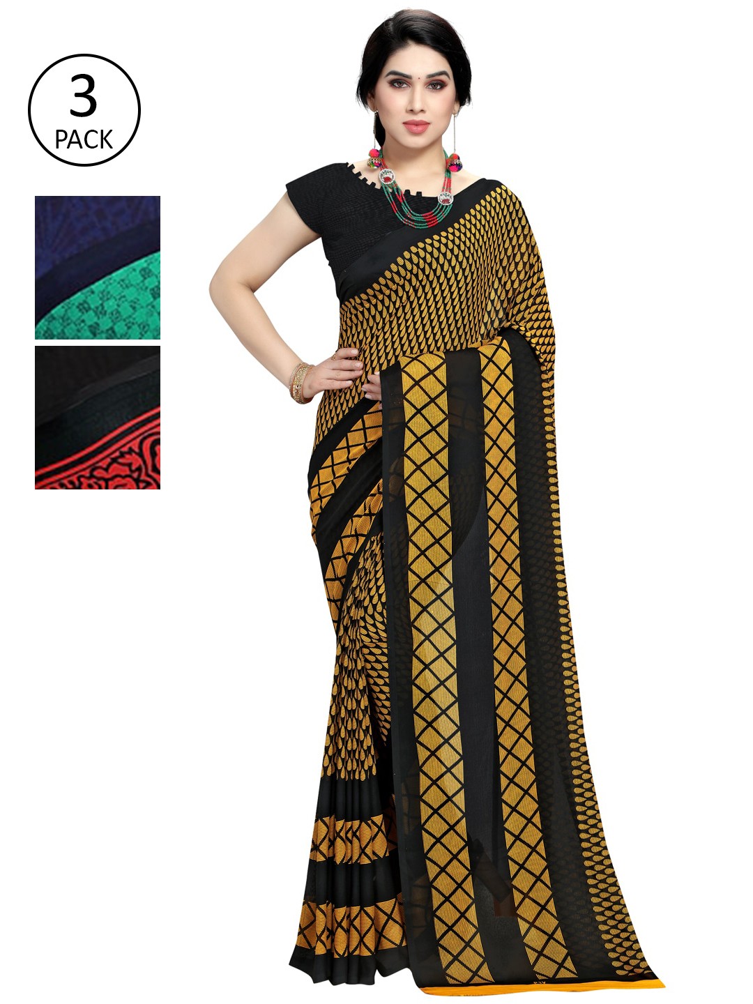 

KALINI Yellow & Green Pack of 3 Saree