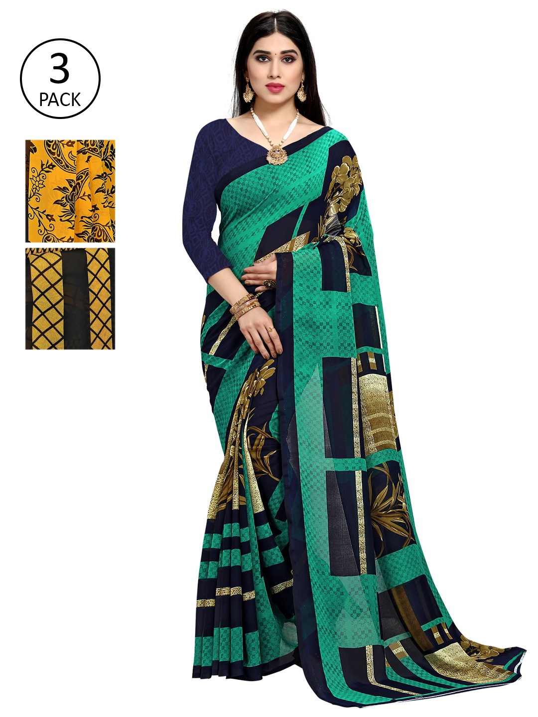 

KALINI Woman Pack of 3 Saree, Yellow