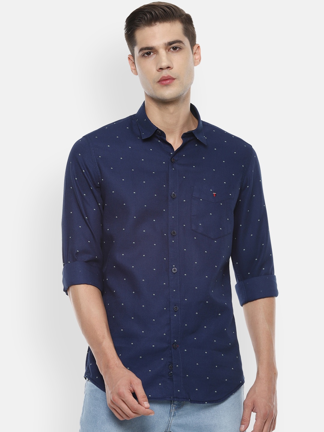 

Louis Philippe Sport Men Navy Blue Pure Cotton Slim Fit Printed Casual Shirt
