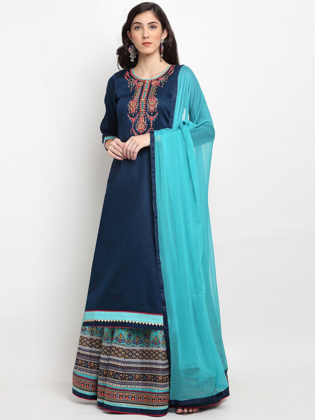 

SheWill Blue & Teal Embroidered Semi-Stitched Dress Material