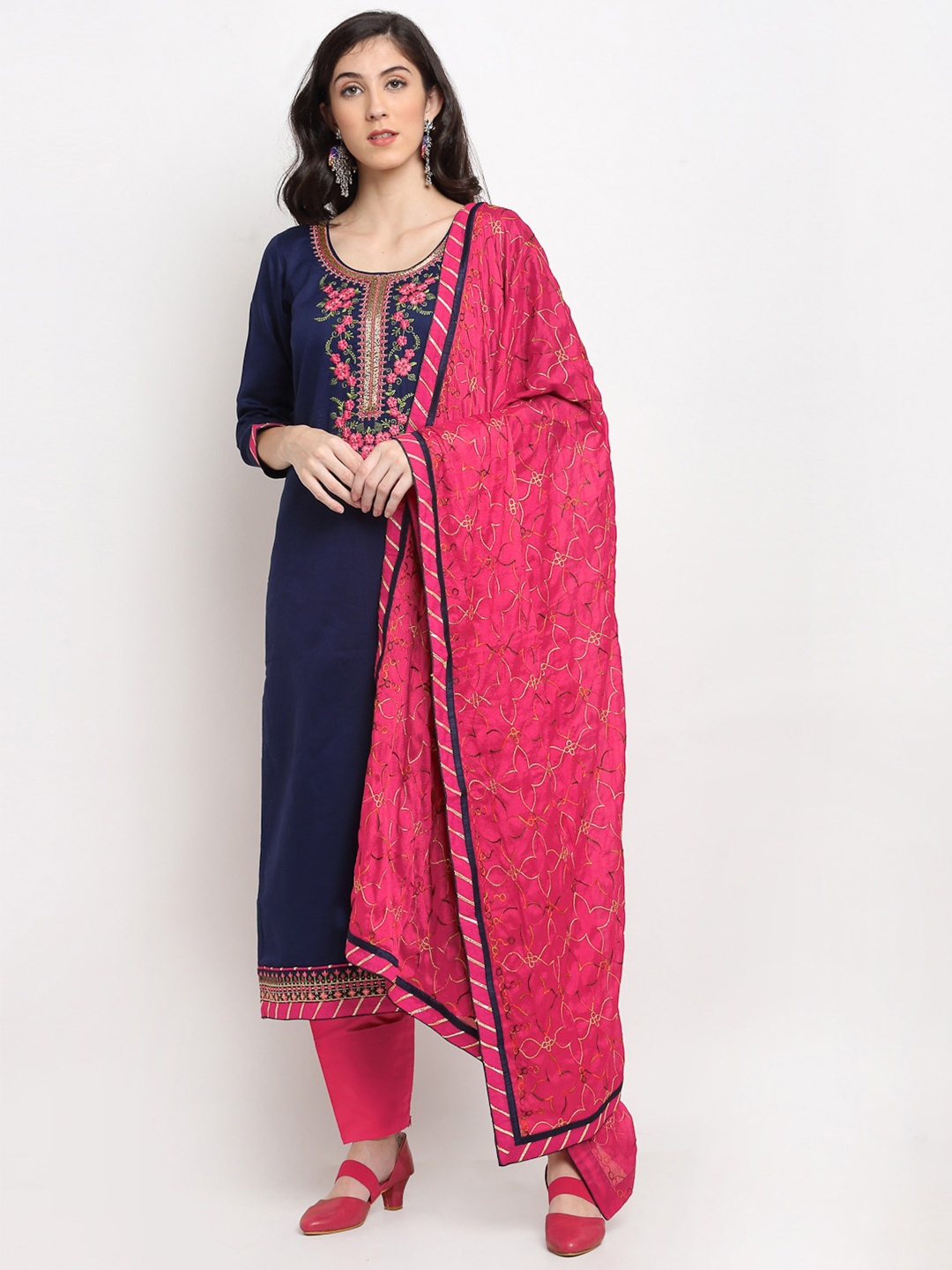 

SheWill Blue & Red Embroidered Unstitched Dress Material