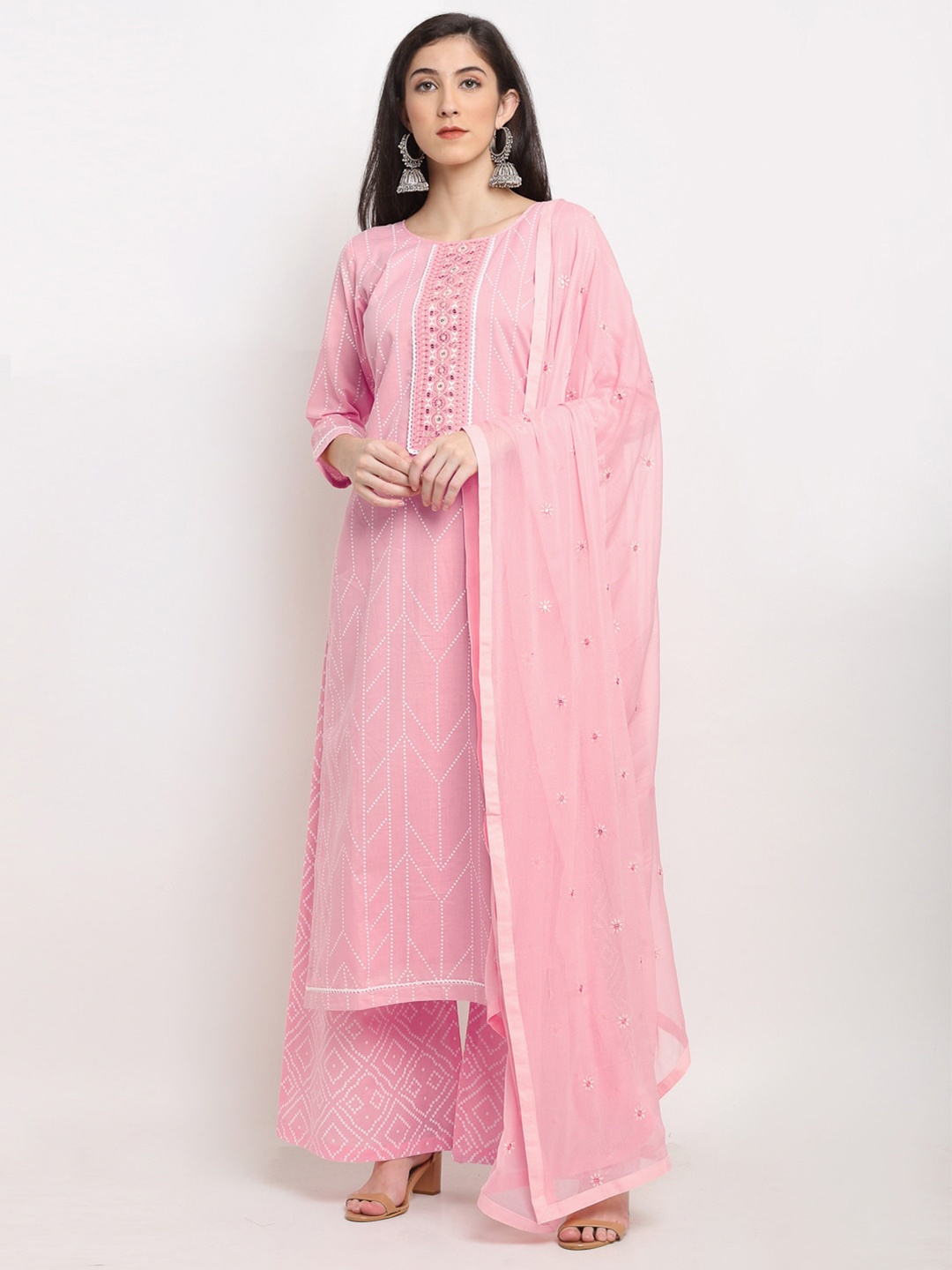 

SheWill Pink Printed Sequence Work Unstitched Dress Material