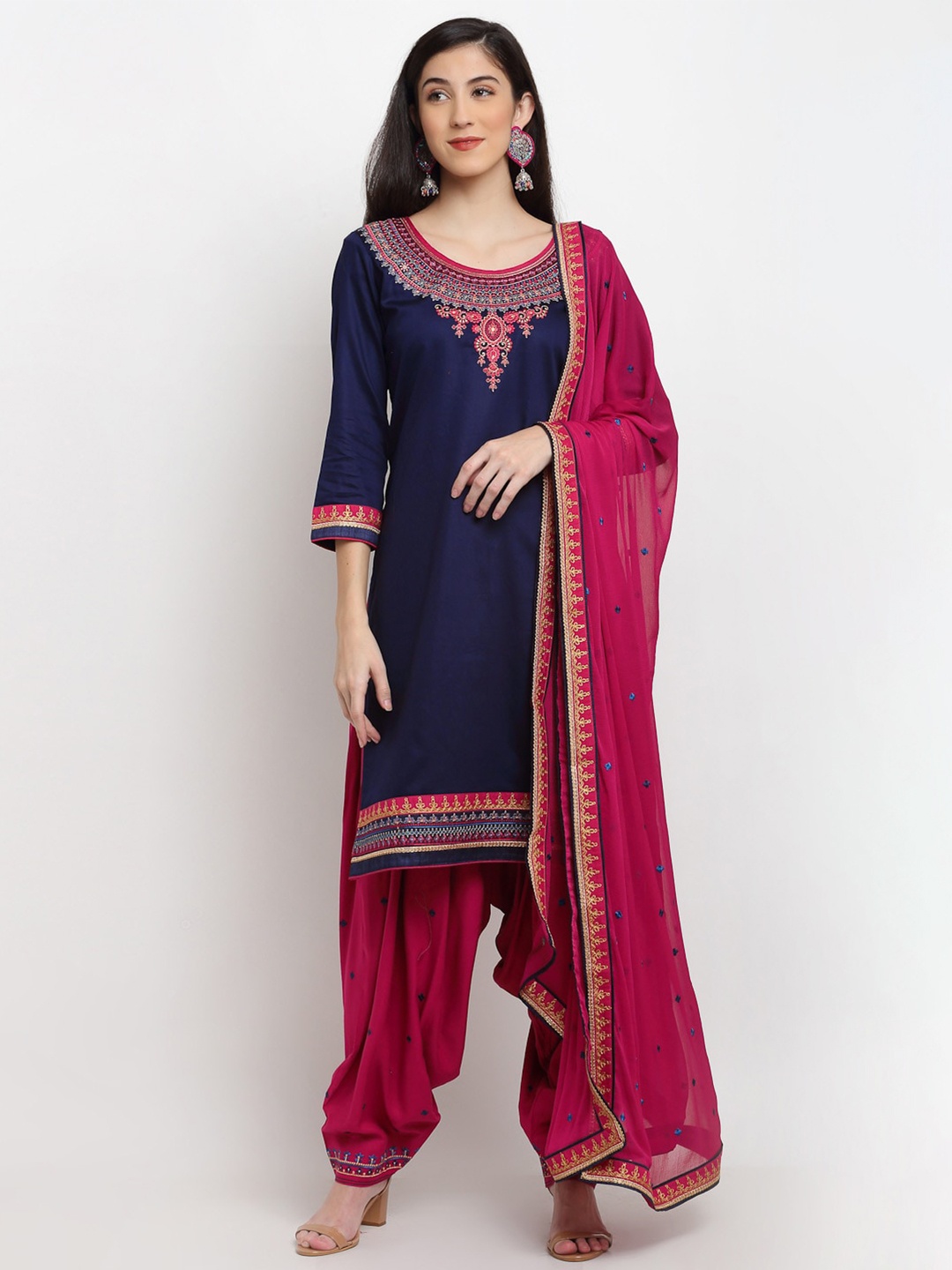 

SheWill Blue & Pink Embroidered Unstitched Dress Material