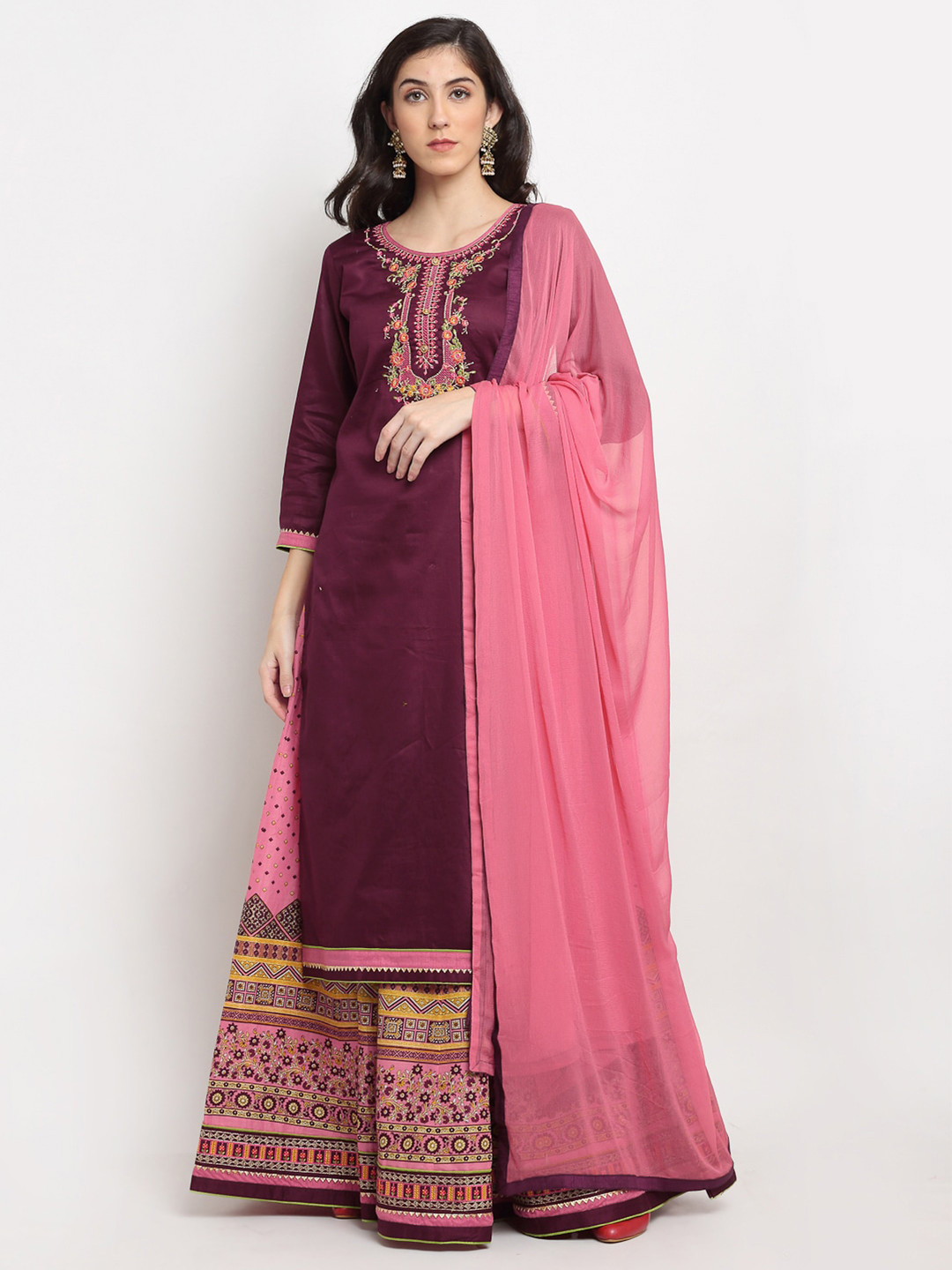 

SheWill Purple & Pink Semi-Stitched Dress Material