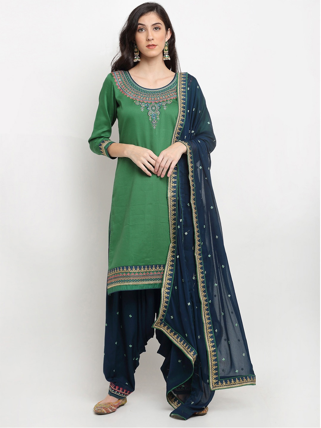 

SheWill Green & Blue Embroidered Unstitched Dress Material