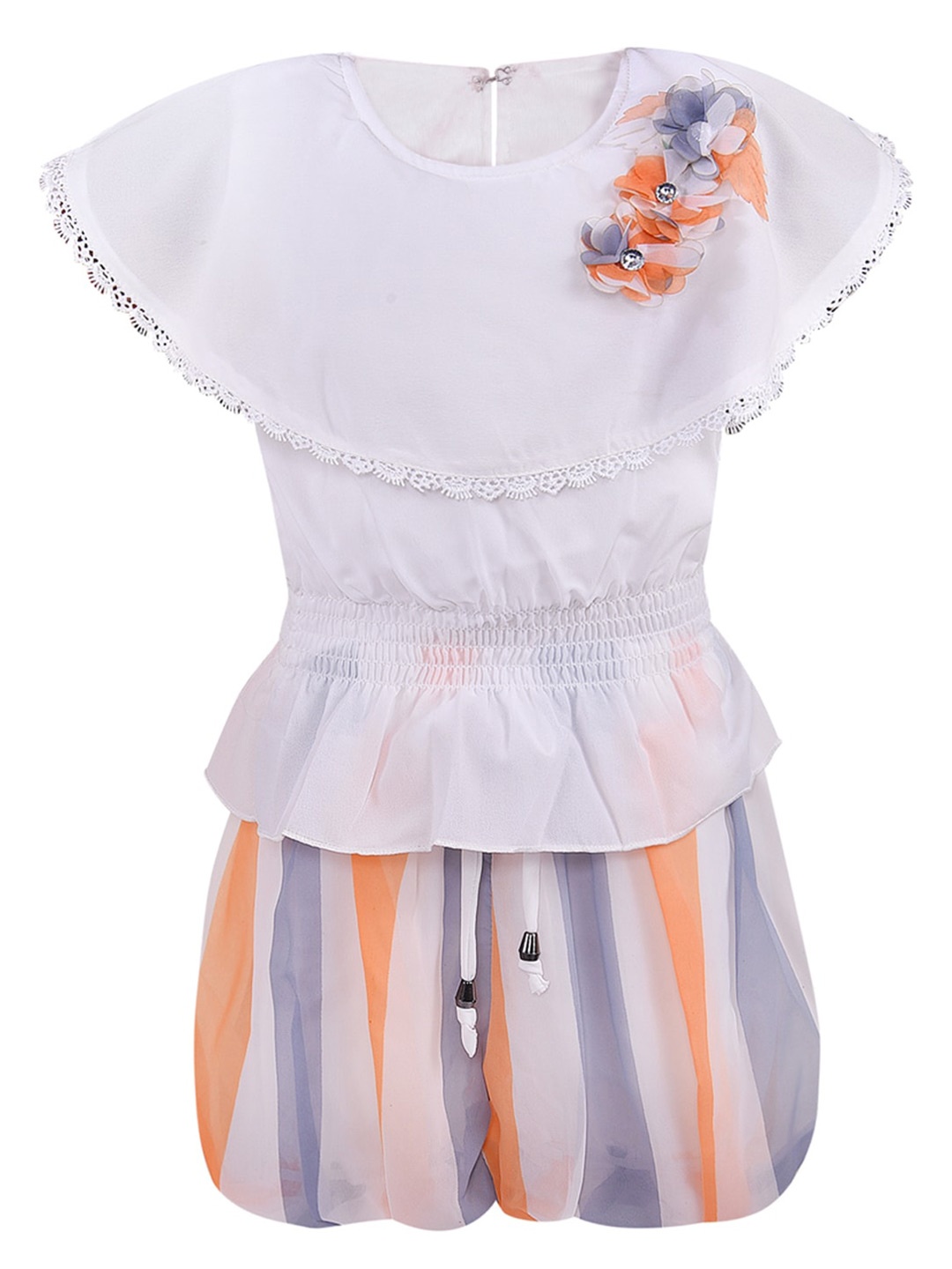 

Wish Karo Girls White & Orange Top with Shorts