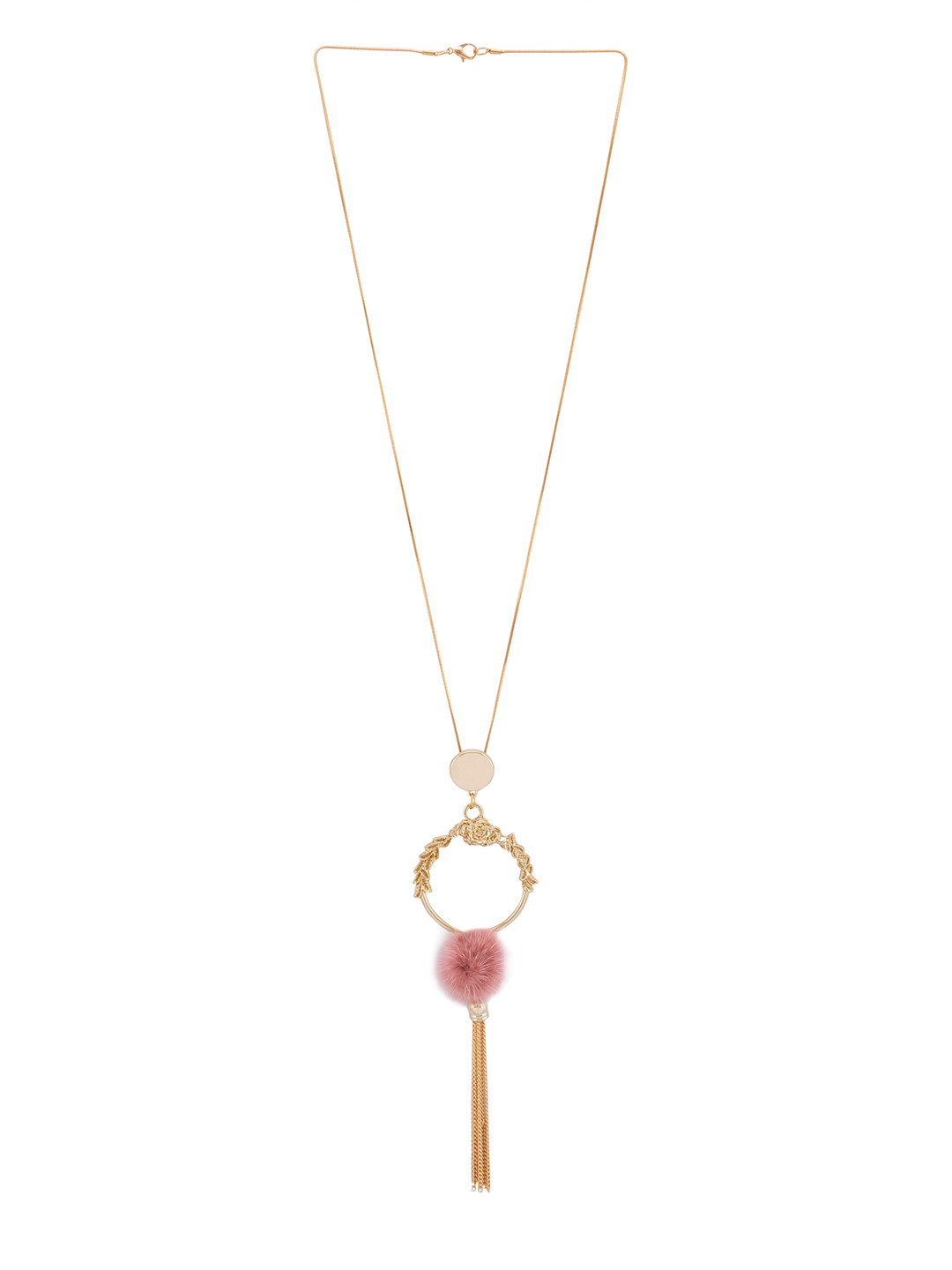 

Globus Gold-Toned & Pink Tasselled Necklace