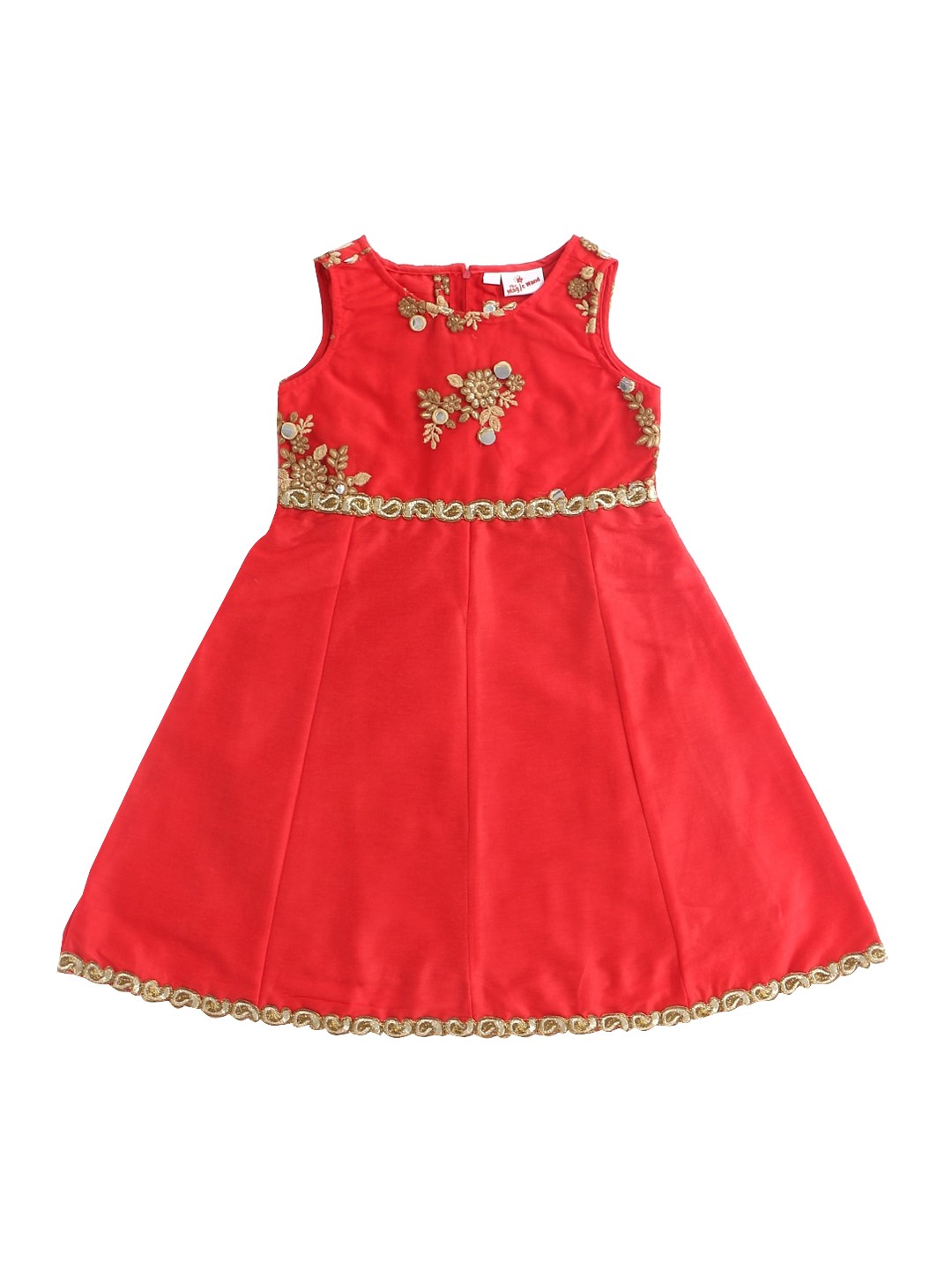 

The Magic Wand Girls Red & Gold-Toned Embroidered Fit & Flare Maxi Dress