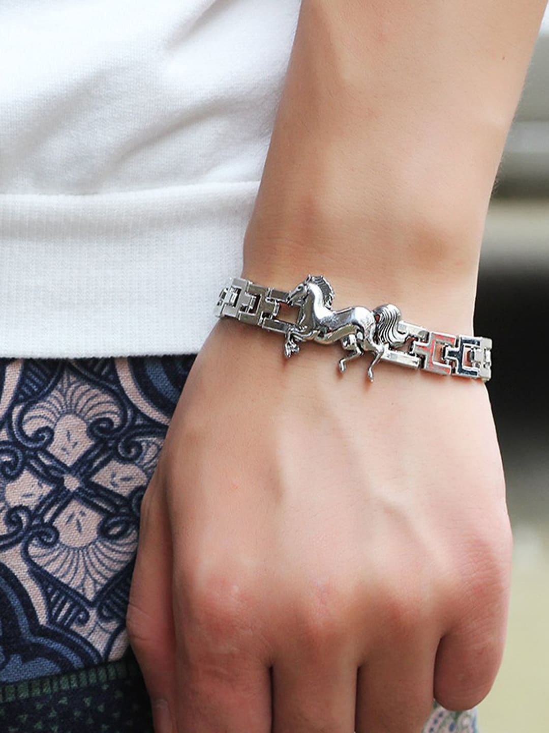 

Shining Diva Fashion Men Silver-Toned Silver-Plated Charm Bracelet