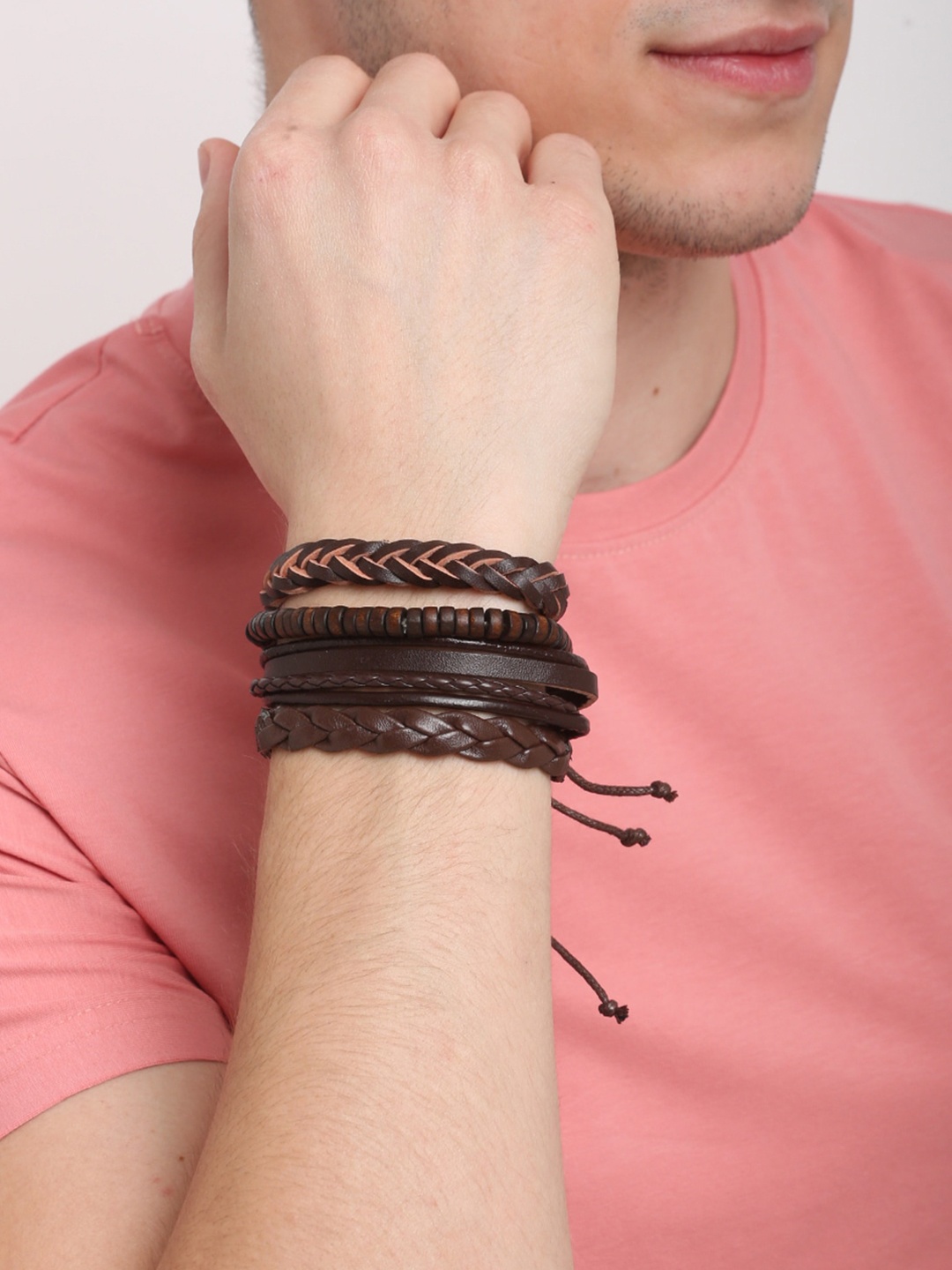 

Shining Diva Fashion Men 4 Brown Leather Multistrand Bracelet